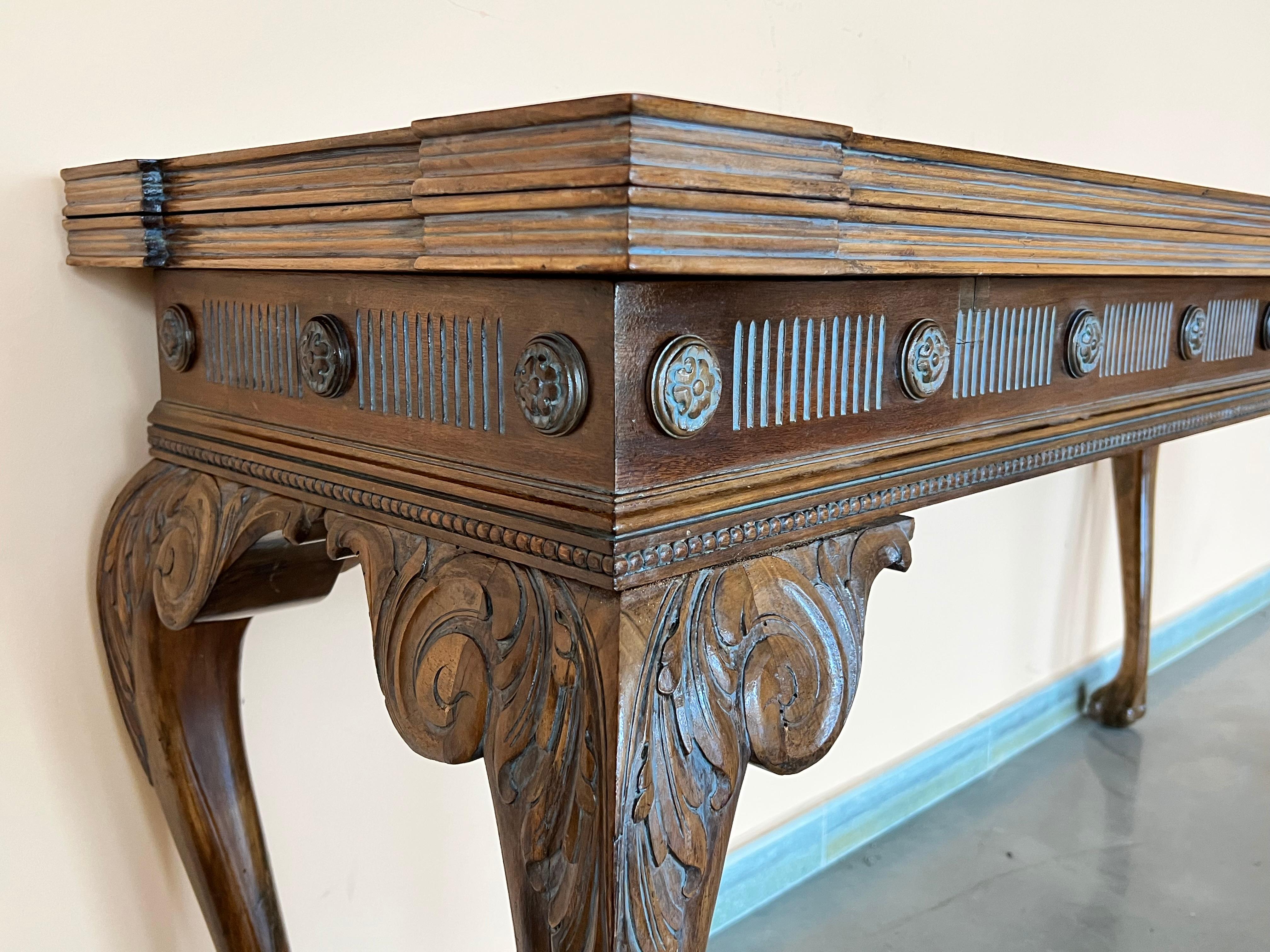 Louis XVI Style Carved Oak Convertible Console, Dining Table with Claw Paw 6