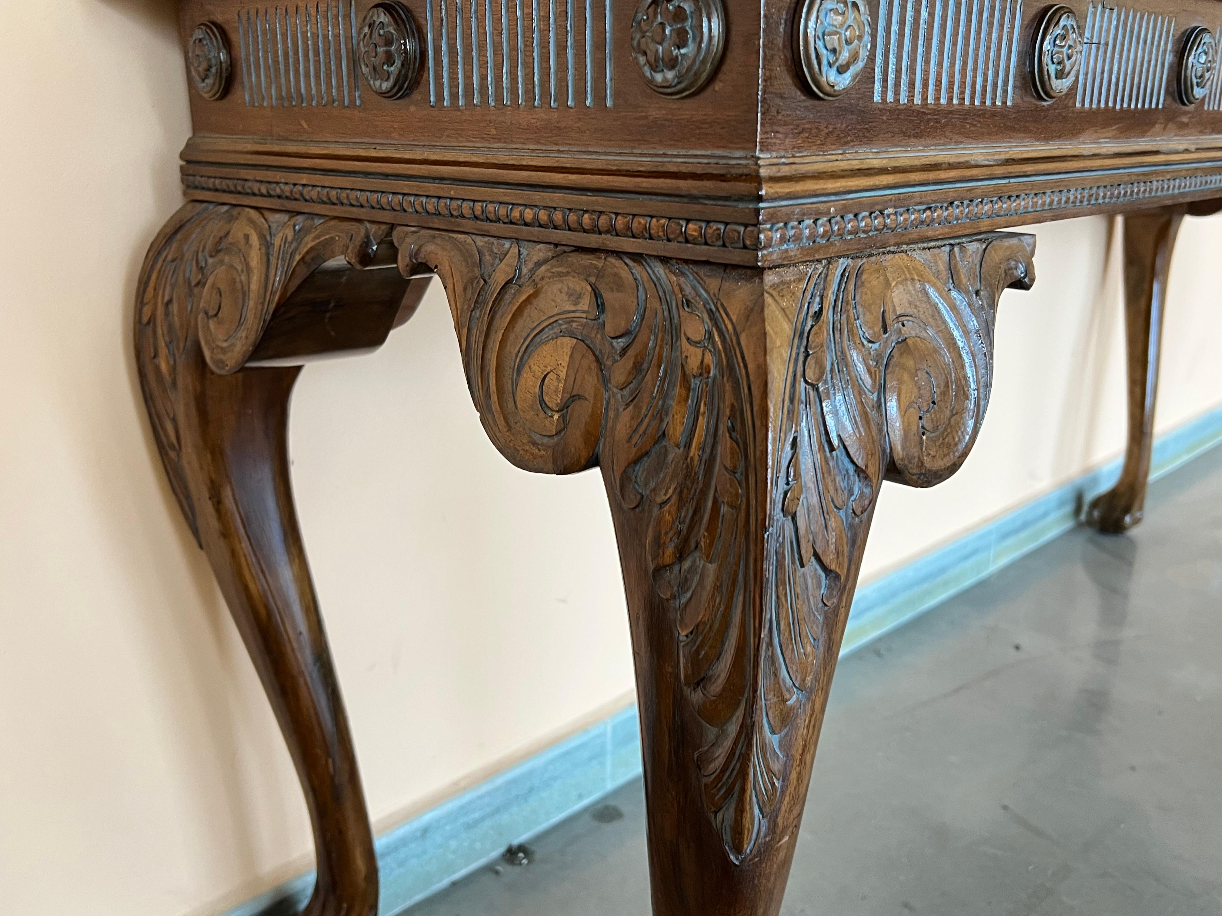 Louis XVI Style Carved Oak Convertible Console, Dining Table with Claw Paw 8