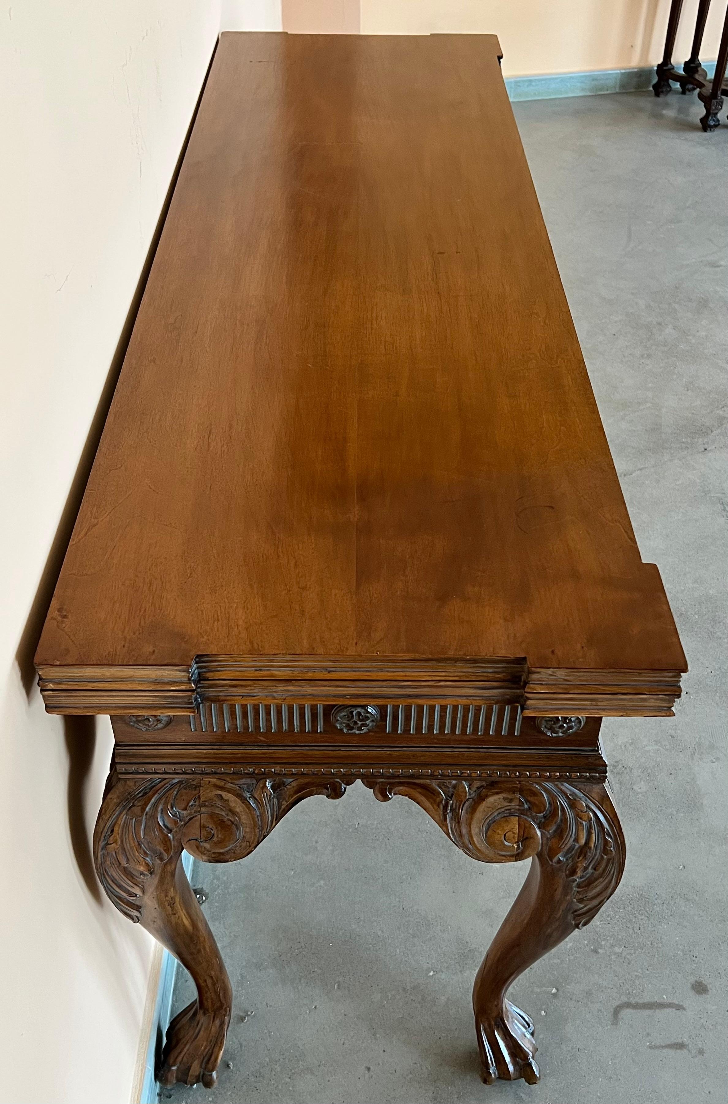 19th Century Louis XVI Style Carved Oak Convertible Console, Dining Table with Claw Paw