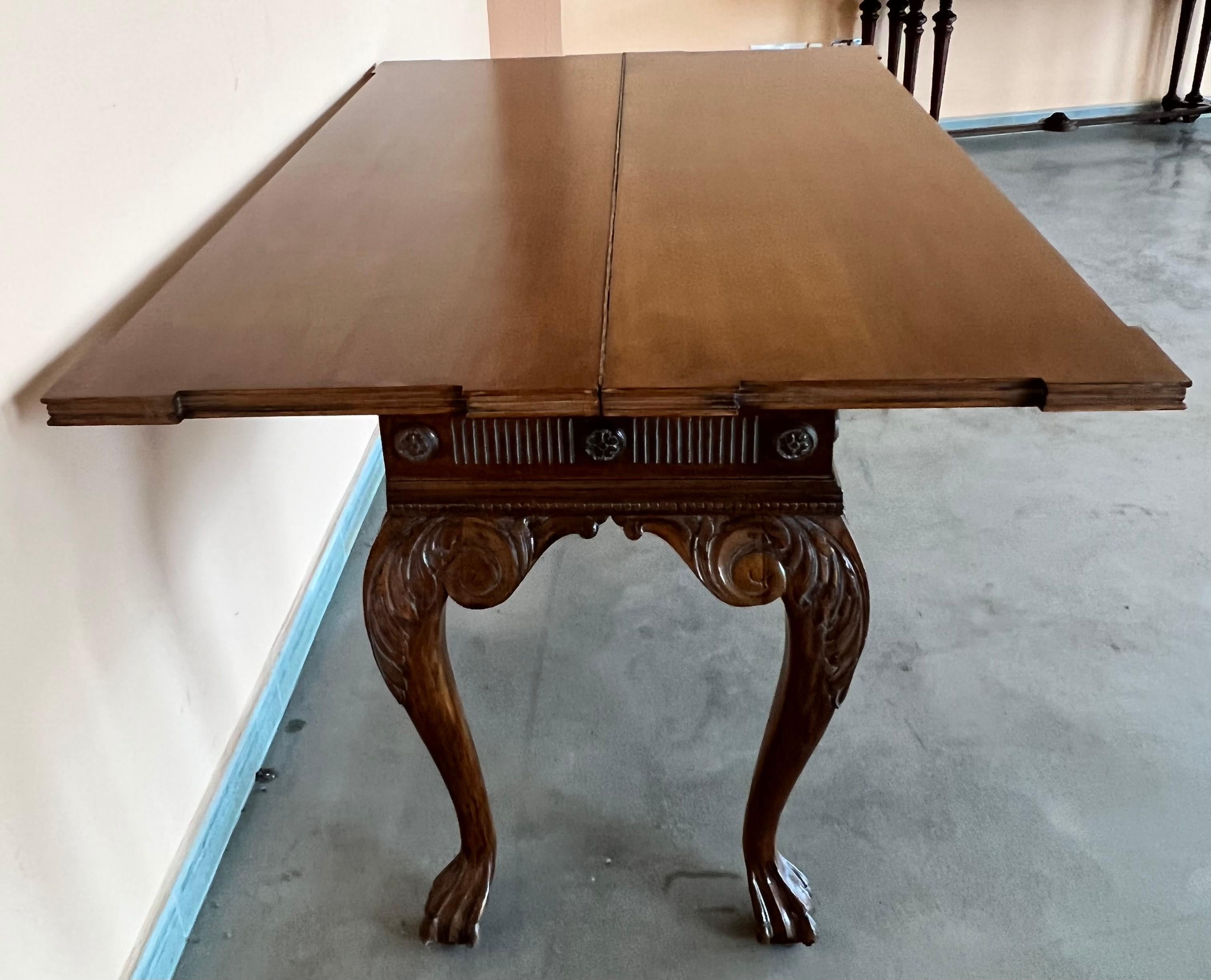 Louis XVI Style Carved Oak Convertible Console, Dining Table with Claw Paw 3