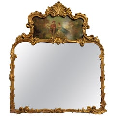 Louis XVI Style Carved Over-The-Mantle Mirror with a Trumeau Painted Scene