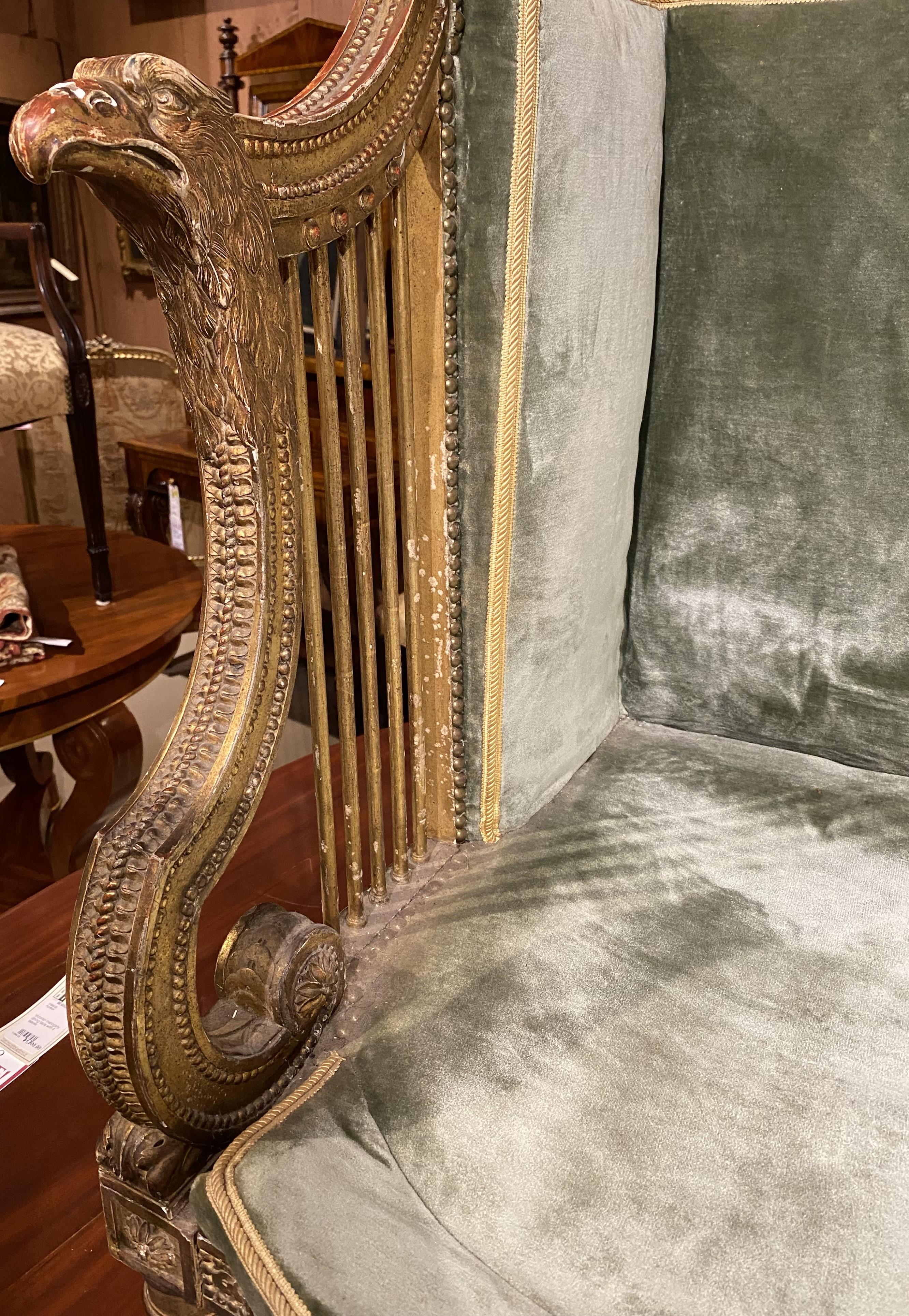 Louis XVI Style Carved, Painted, and Giltwood Upholstered Settee  2