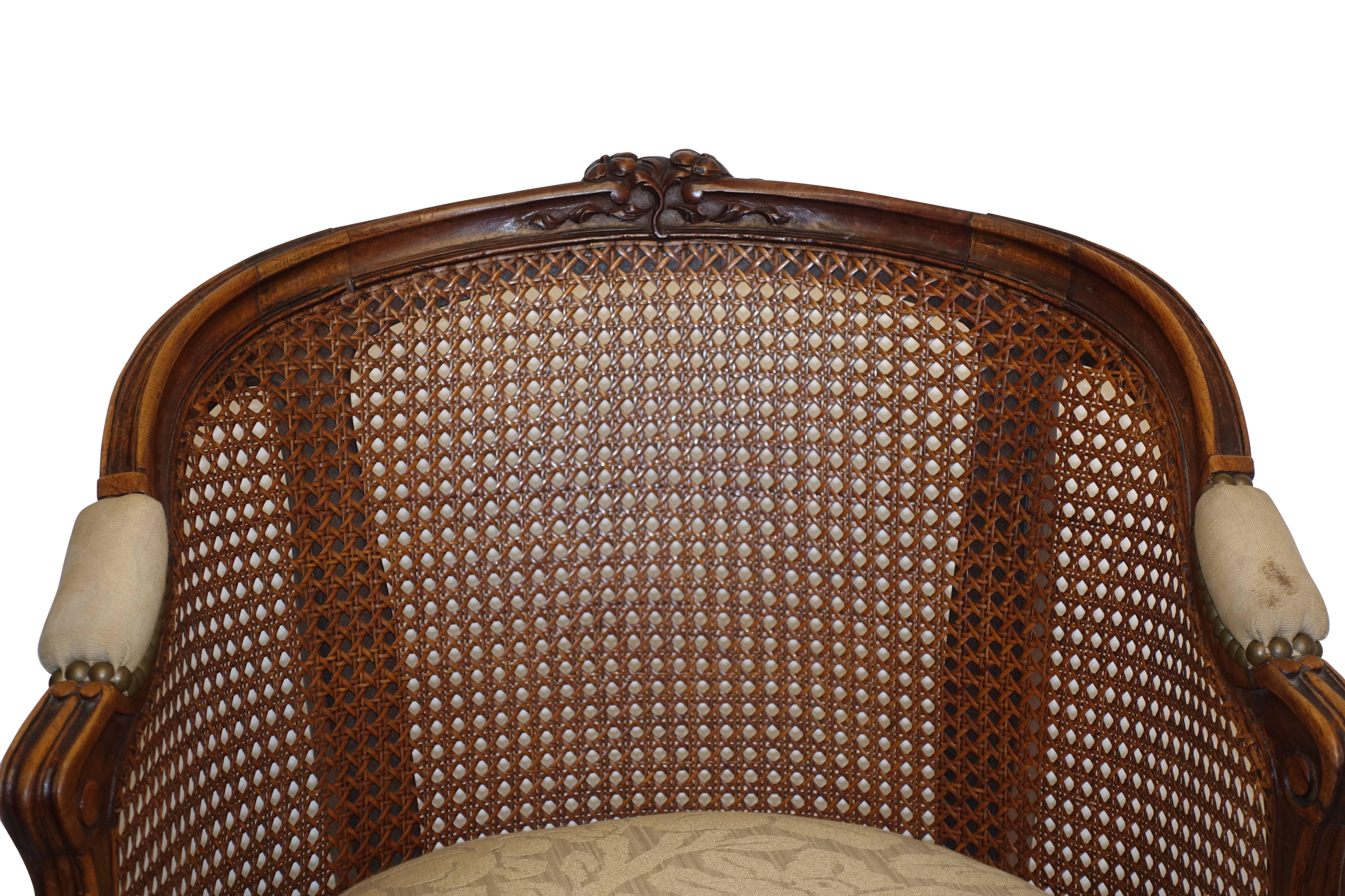 Cane Louis XVI Style Carved Walnut Desk or Vanity Chair, French, circa 1880