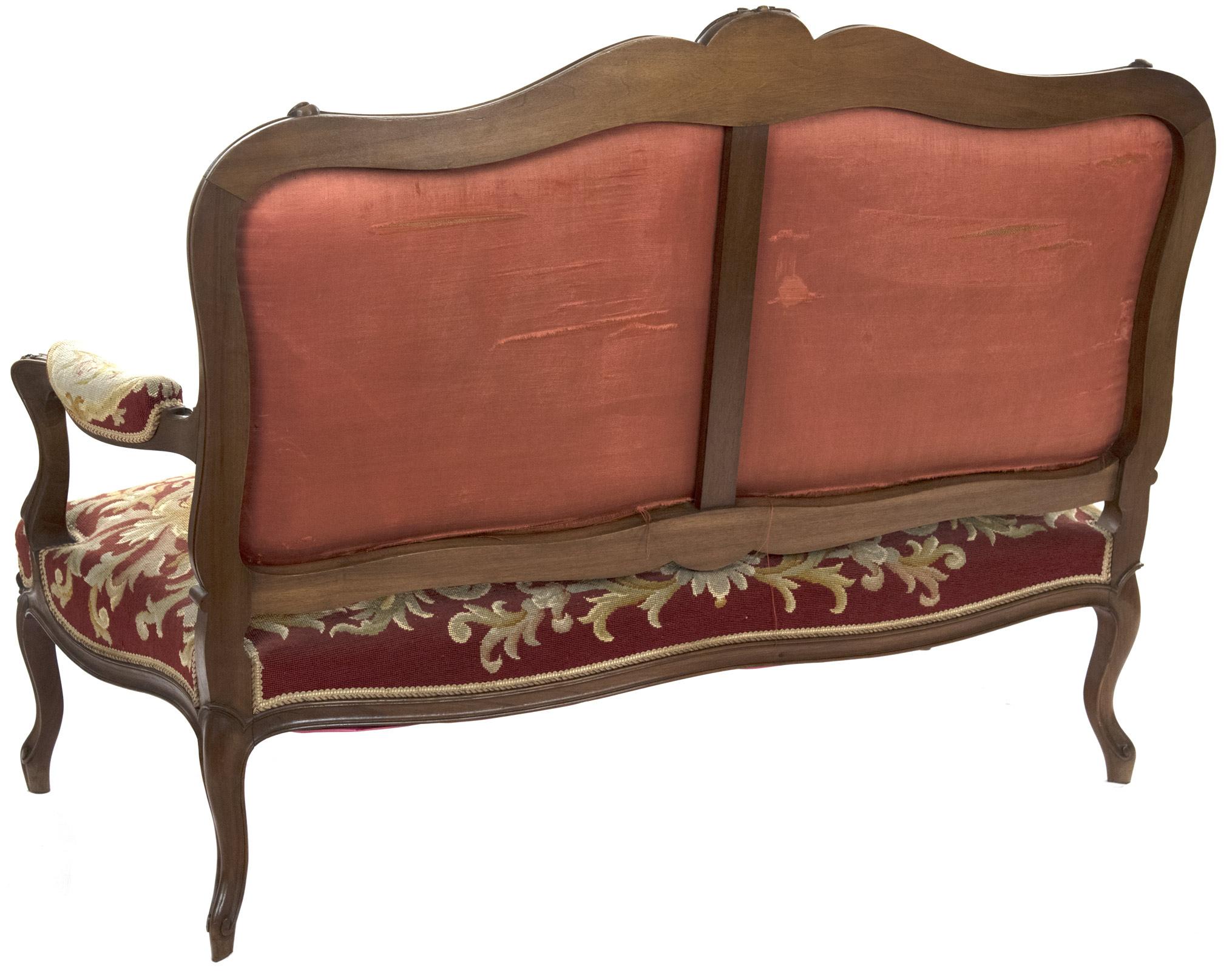 20th Century Louis XV Style Carved Walnut Tapestry Sofa For Sale