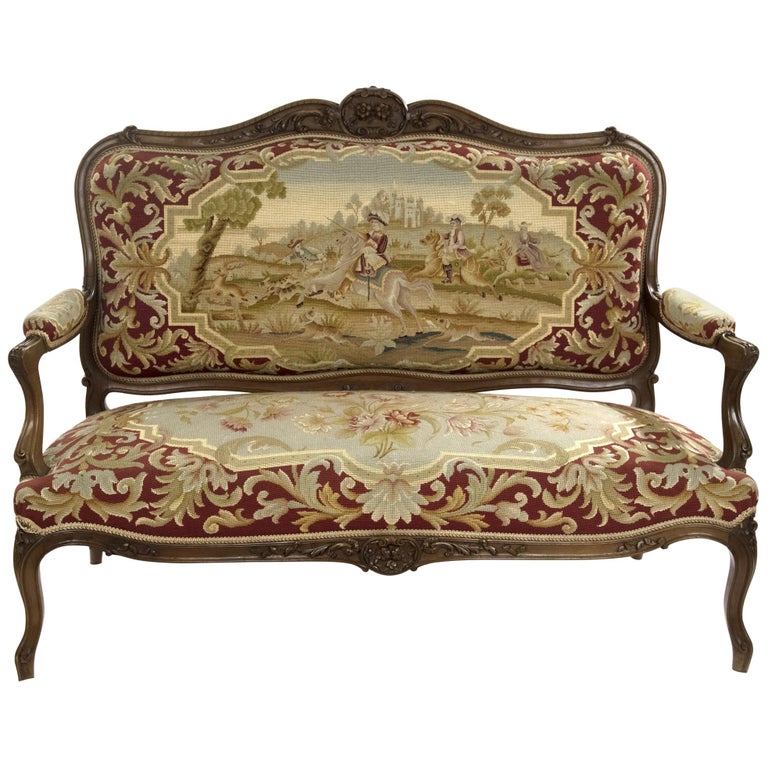 Louis XV Style Carved Walnut Tapestry Sofa For Sale at 1stDibs