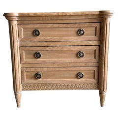 Louis XVI Style Carved White Oak Nightstand with 3 drawers
