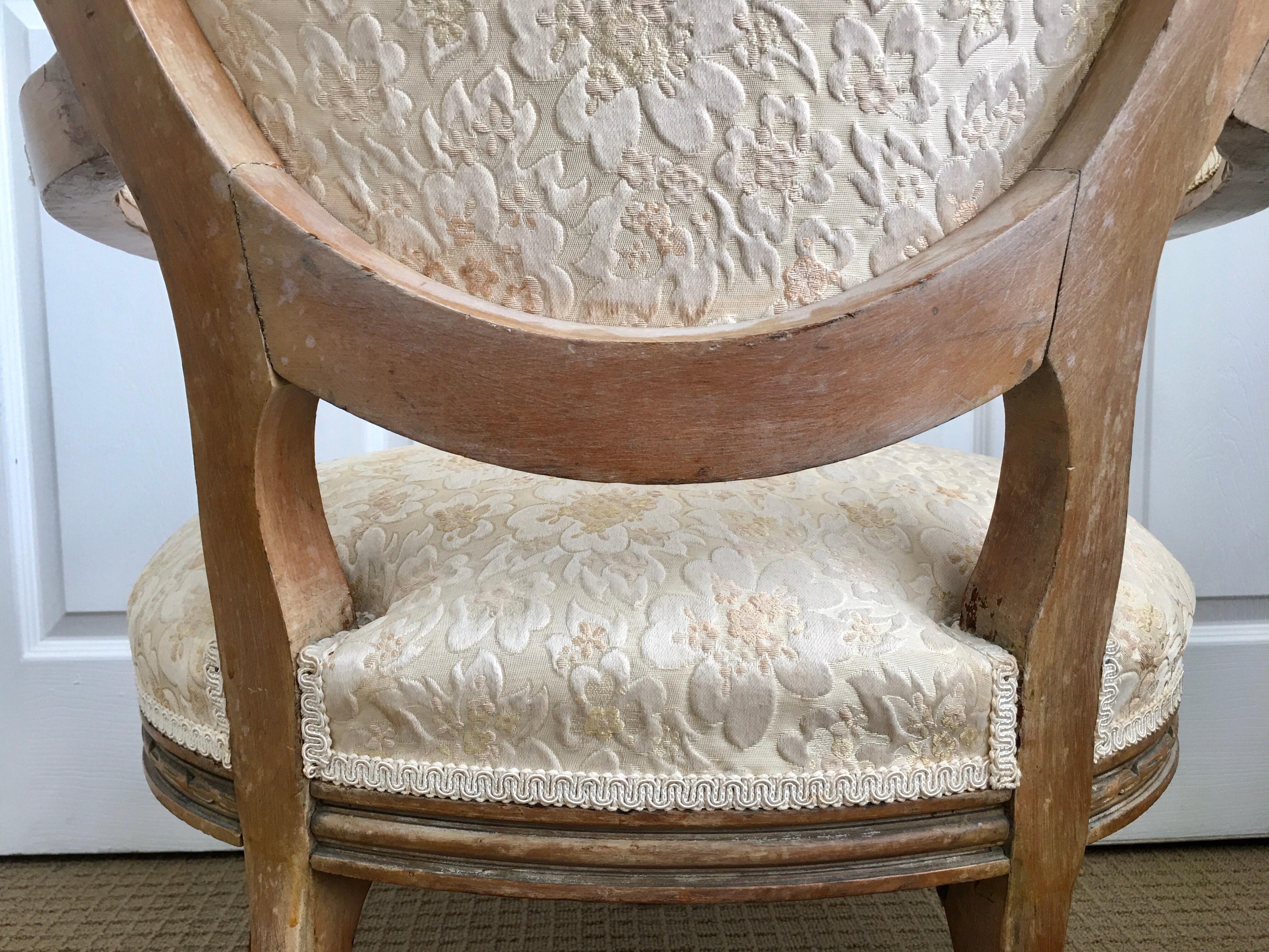 Louis XVI Style Carved Wood Fauteuil Accent Armchair 1