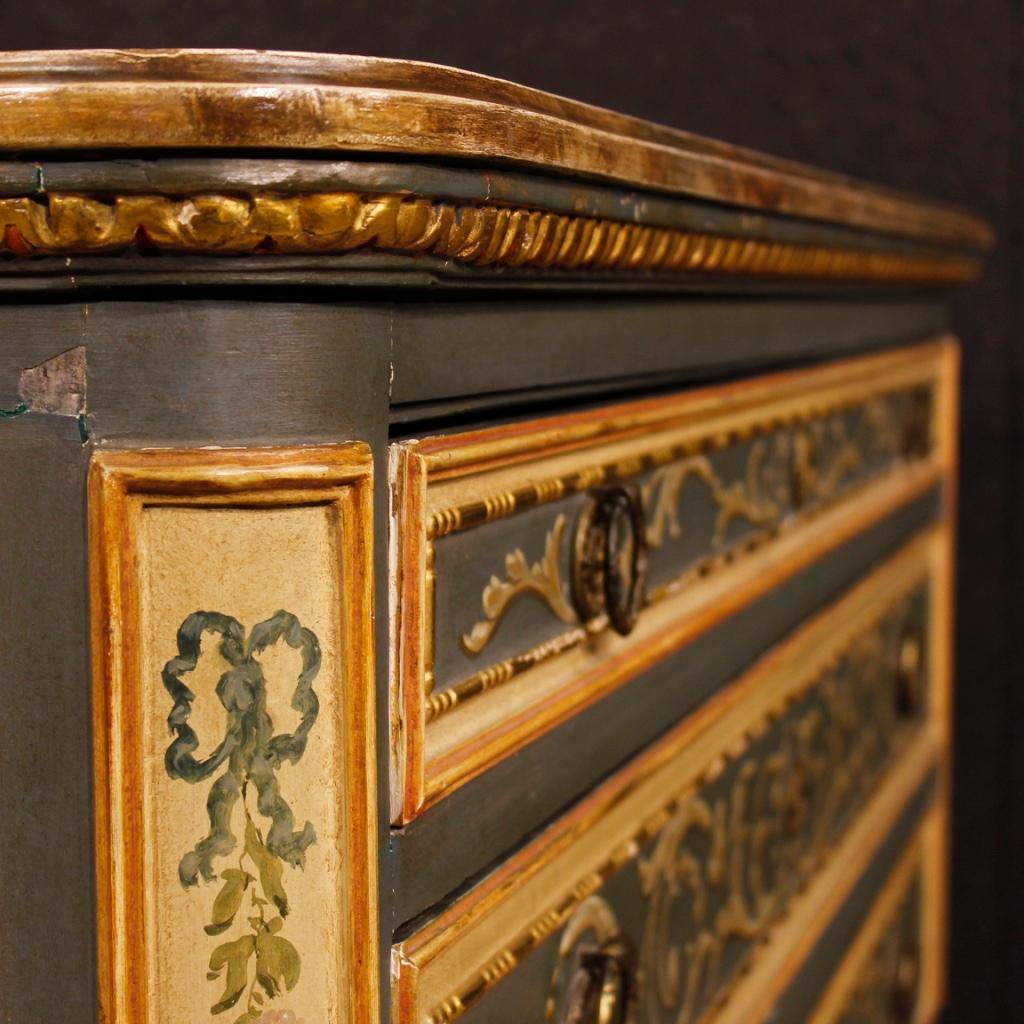 Italian Louis XVI Style Carved Wood Lacquered Gilded Hand Painted, Italy
