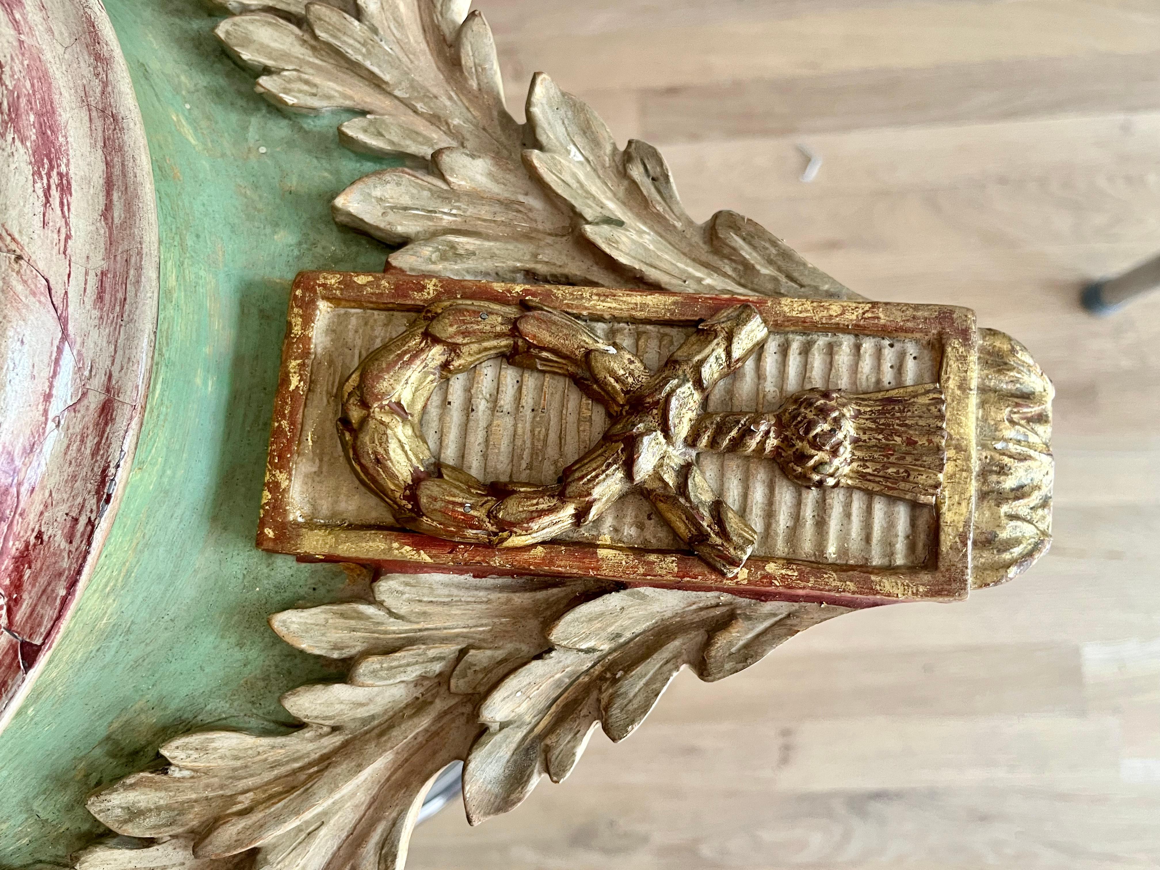 Louis Xvi Style Carved Wood Paint and Parcel Gilt Barometer For Sale 4