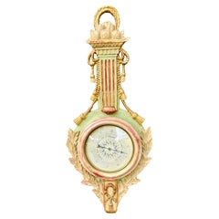 Retro Louis Xvi Style Carved Wood Paint and Parcel Gilt Barometer