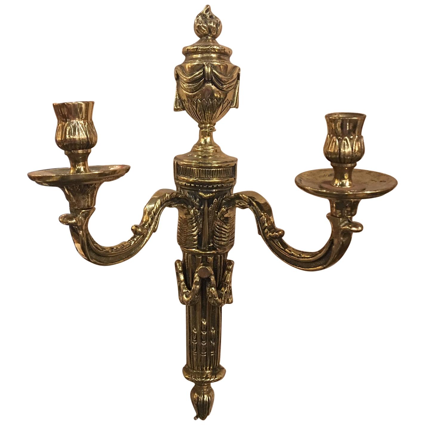 Louis XVI Style Cast Patinated Brass Two Candle Sconce, 19th Century