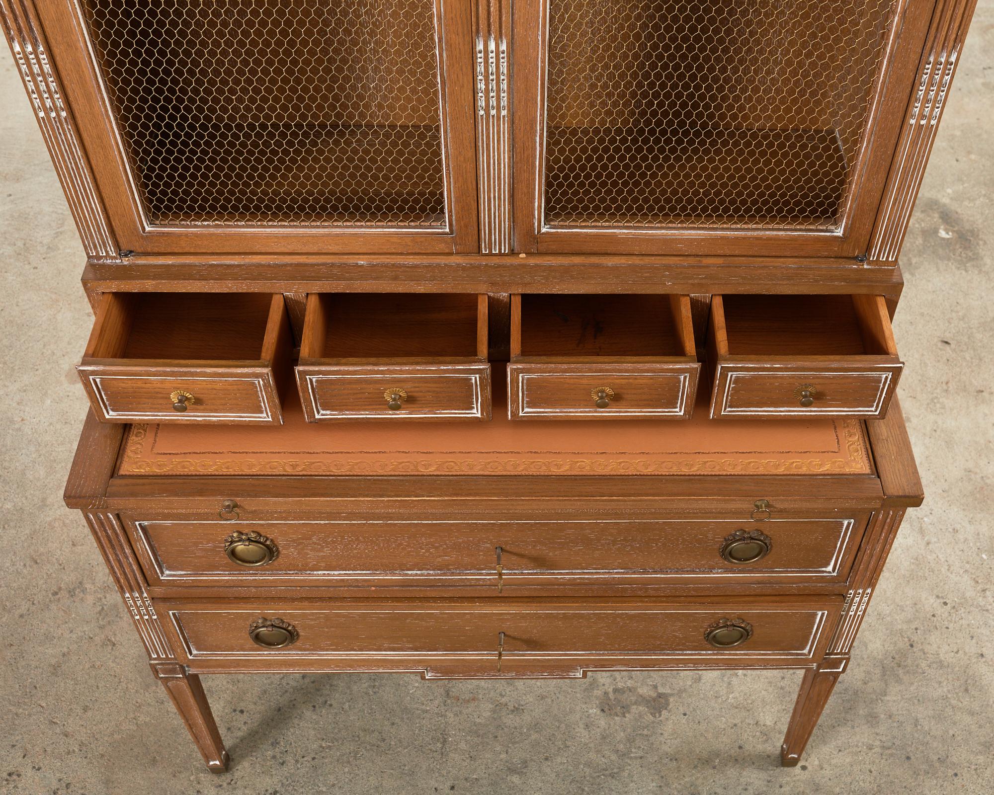 Louis XVI Style Cerused Oak Secretary Bookcase Writing Table For Sale 6