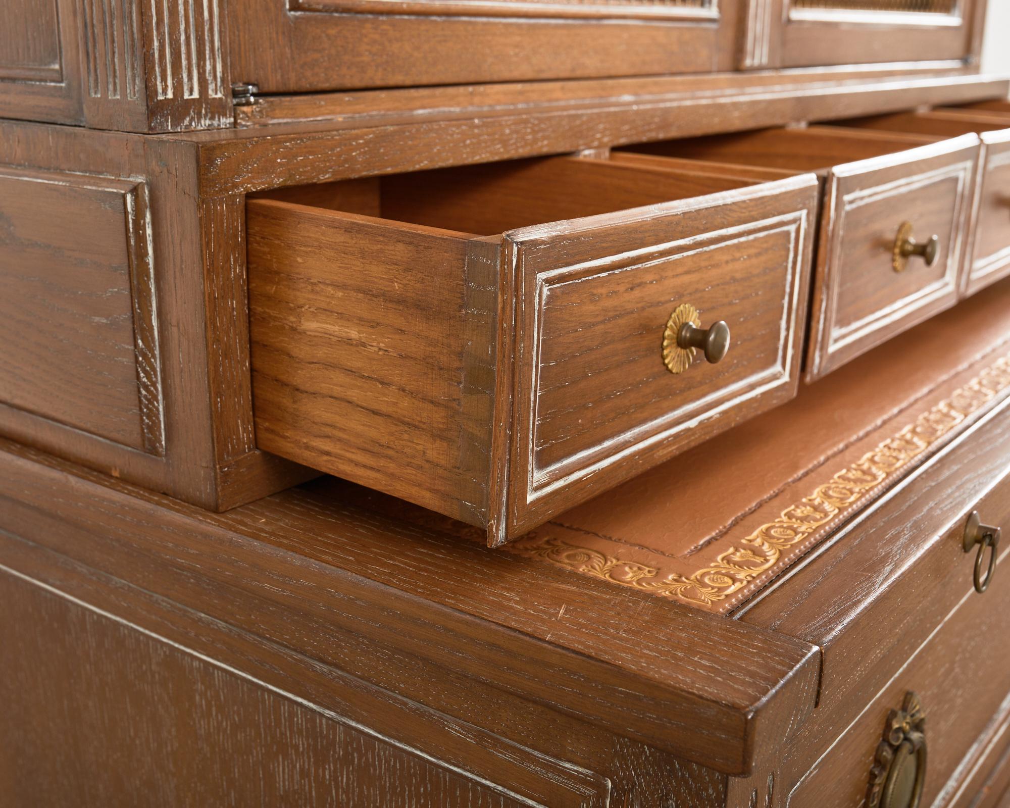 Louis XVI Style Cerused Oak Secretary Bookcase Writing Table For Sale 7