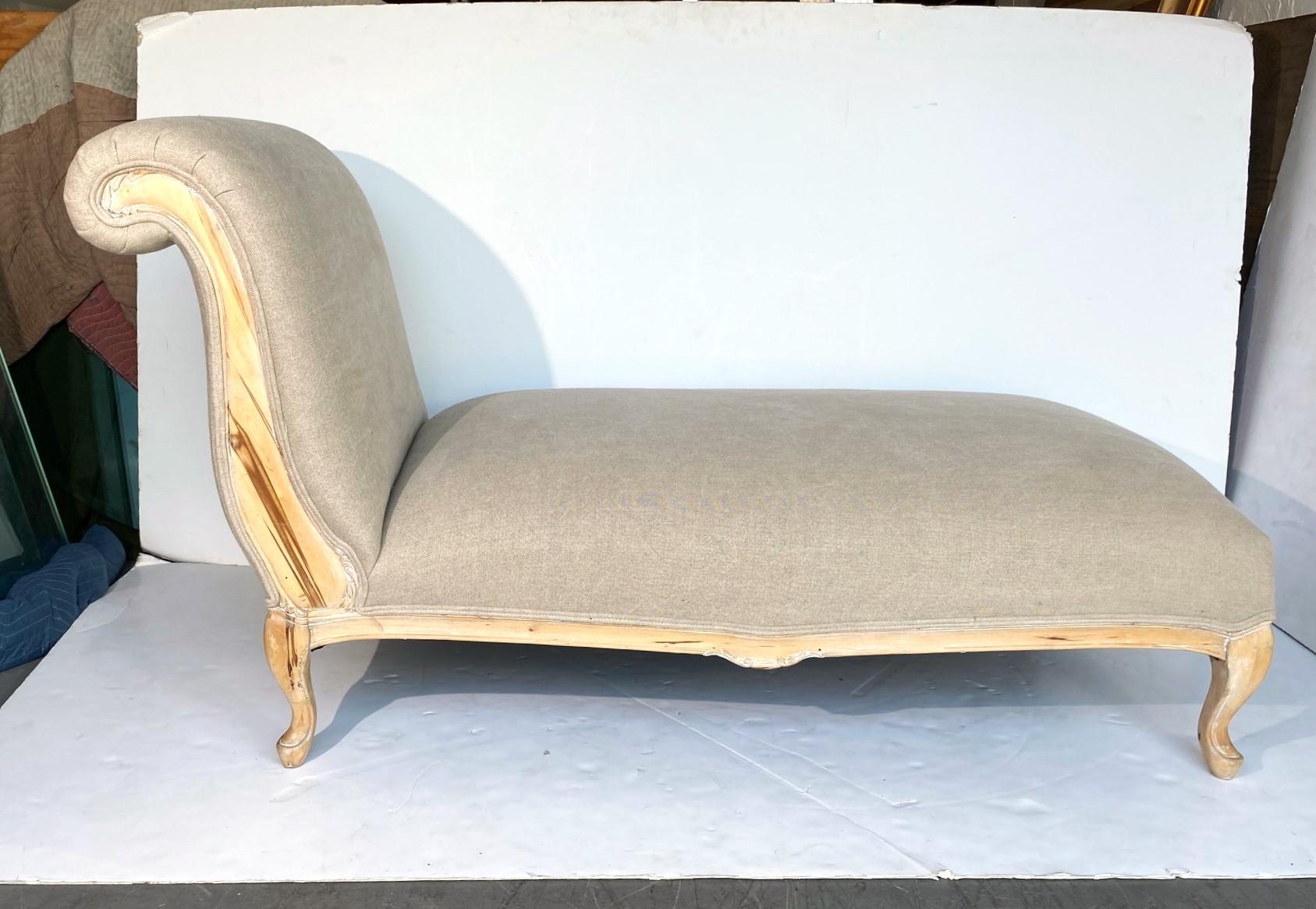 Louis XVI style chaise. New upholstery in linen.