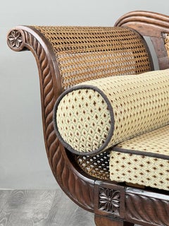 Louis XVI Style Chaise Longue In Carved Wood And Caning, 19th Century