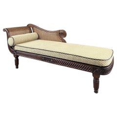 Louis XVI Style Chaise Longue In Carved Wood And Caning, 19th Century
