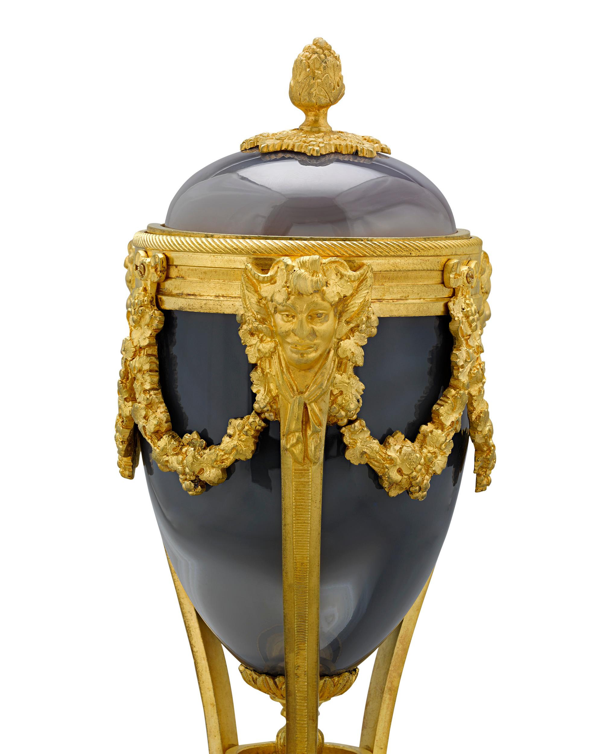 19th Century Louis XVI-Style Chalcedony and Gilt Bronze Cassolettes