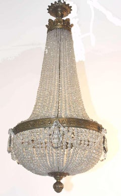 Louis XVI Style Bronze and Crystal Chandelier, Late 19th Century