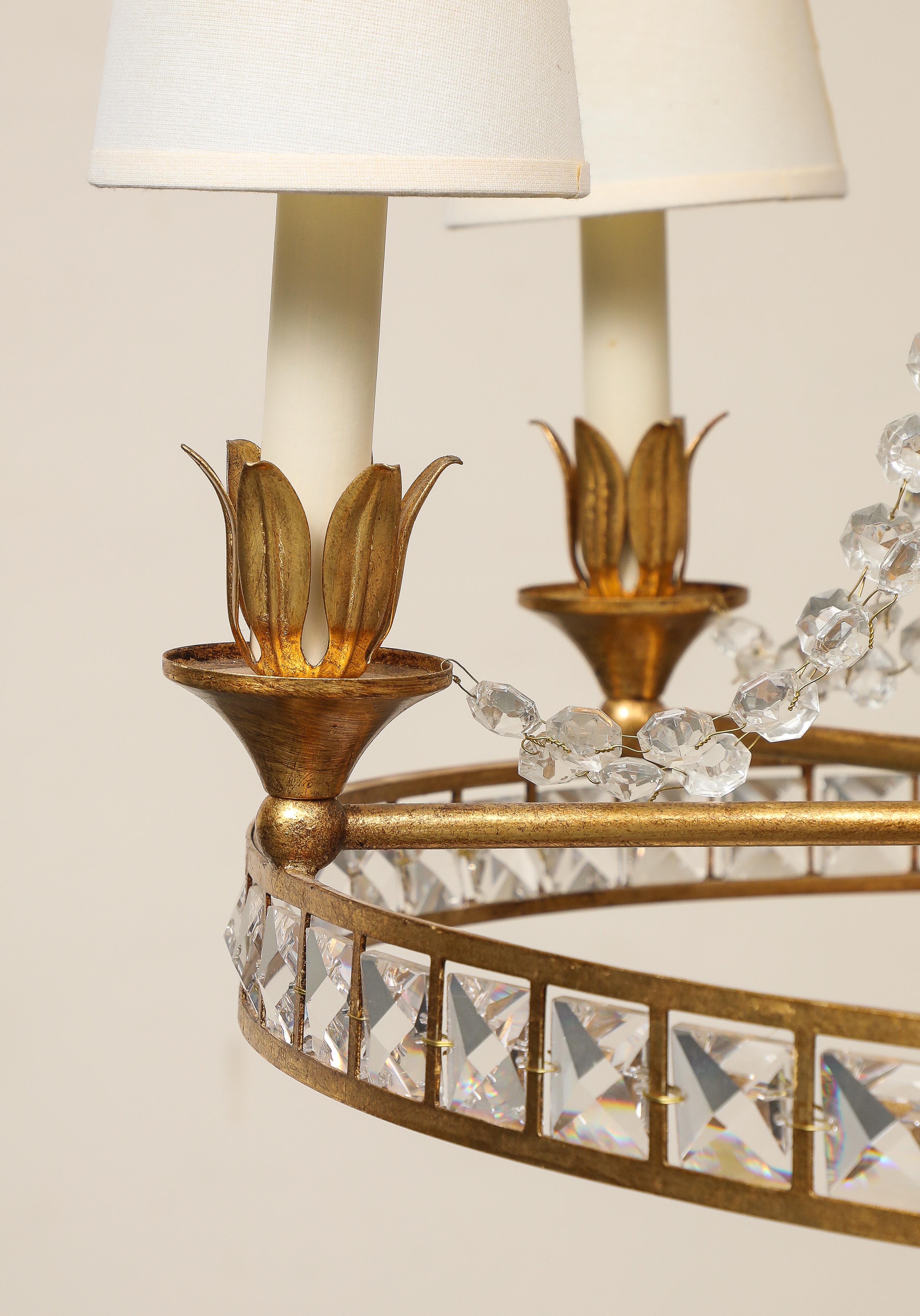 Lámpara de araña estilo Luis XVI con marco de hierro dorado, Finales S. XIX Francia en venta 4