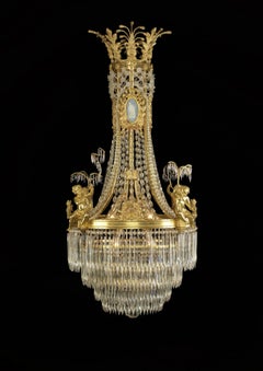 Louis XVI Style Chandelier with Wedgwood Style Porcelain Plaques, circa 1900