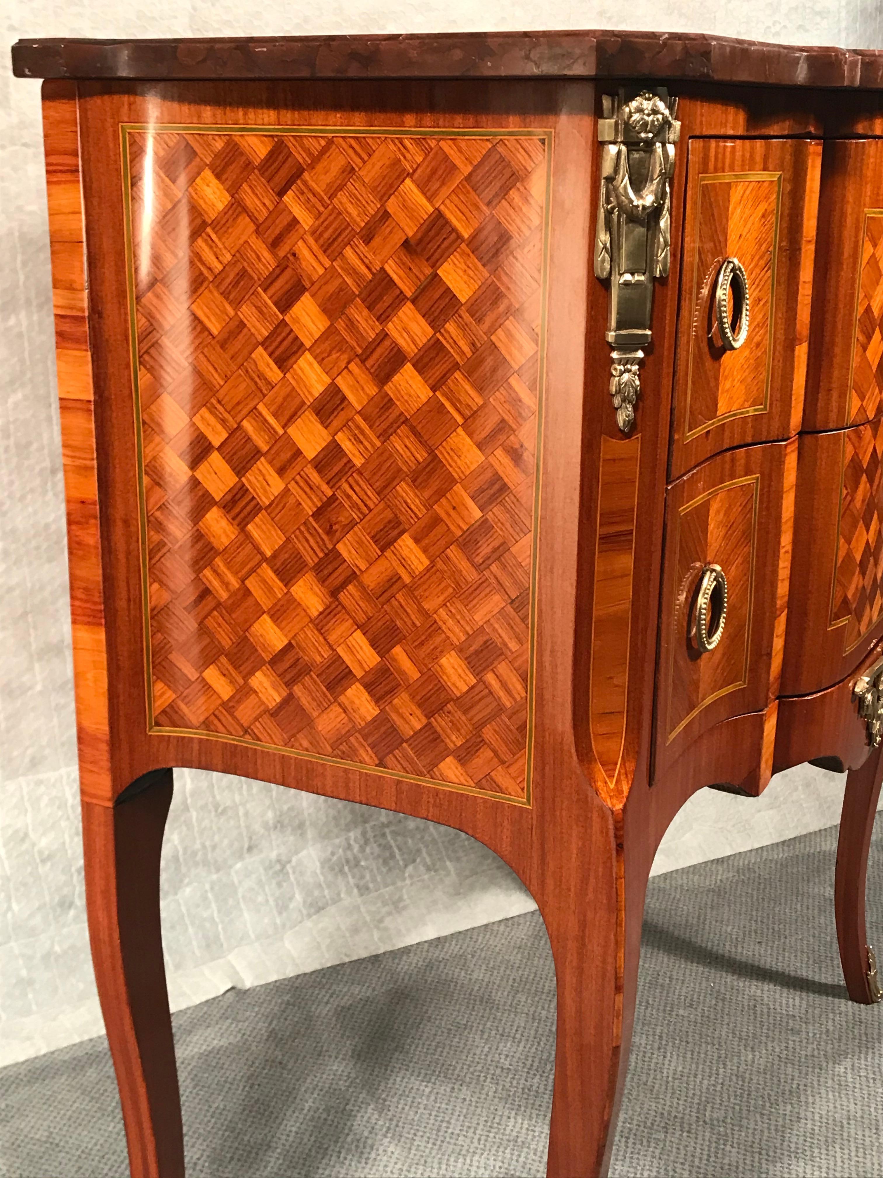 Louis XVI Style Chest of Drawers, kingwood marquetry, 19th century  In Good Condition In Belmont, MA