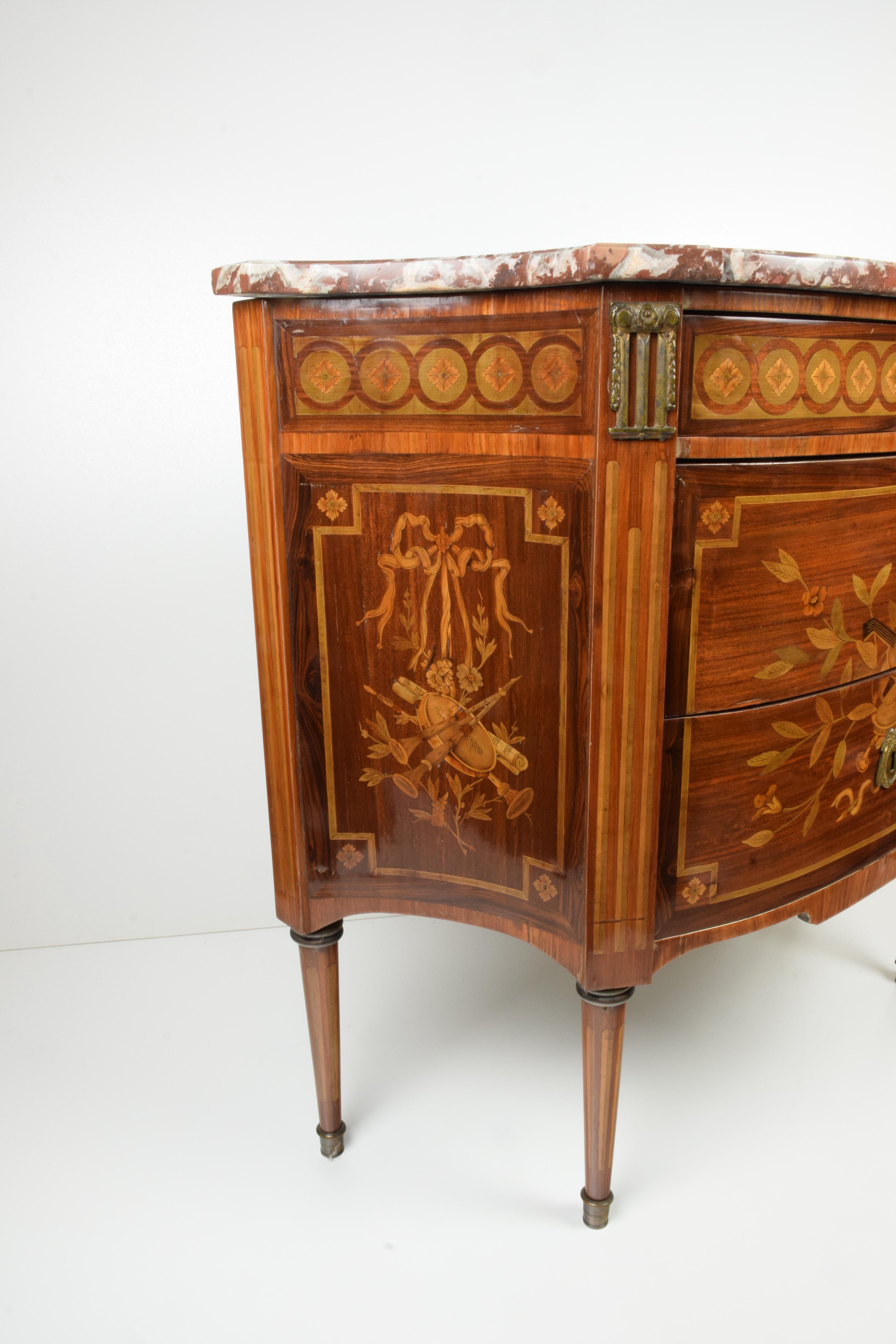 Louis XVI Style Chest of Drawers Late-XIX Century Rosewood Red French Marble For Sale 6