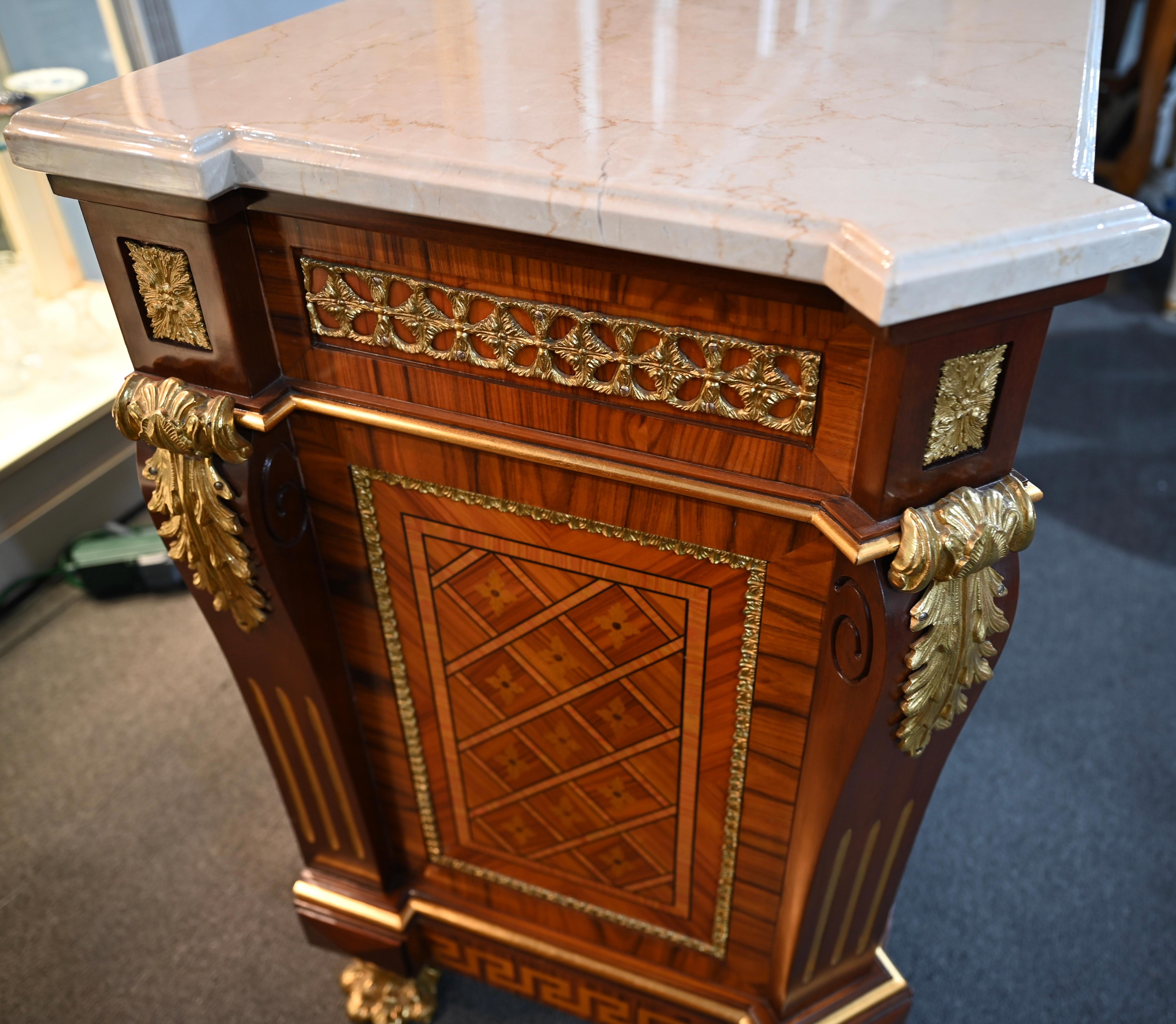 20th Century Louis XVI Style Ormolu Mounted Commode with Italian White Marble Top For Sale