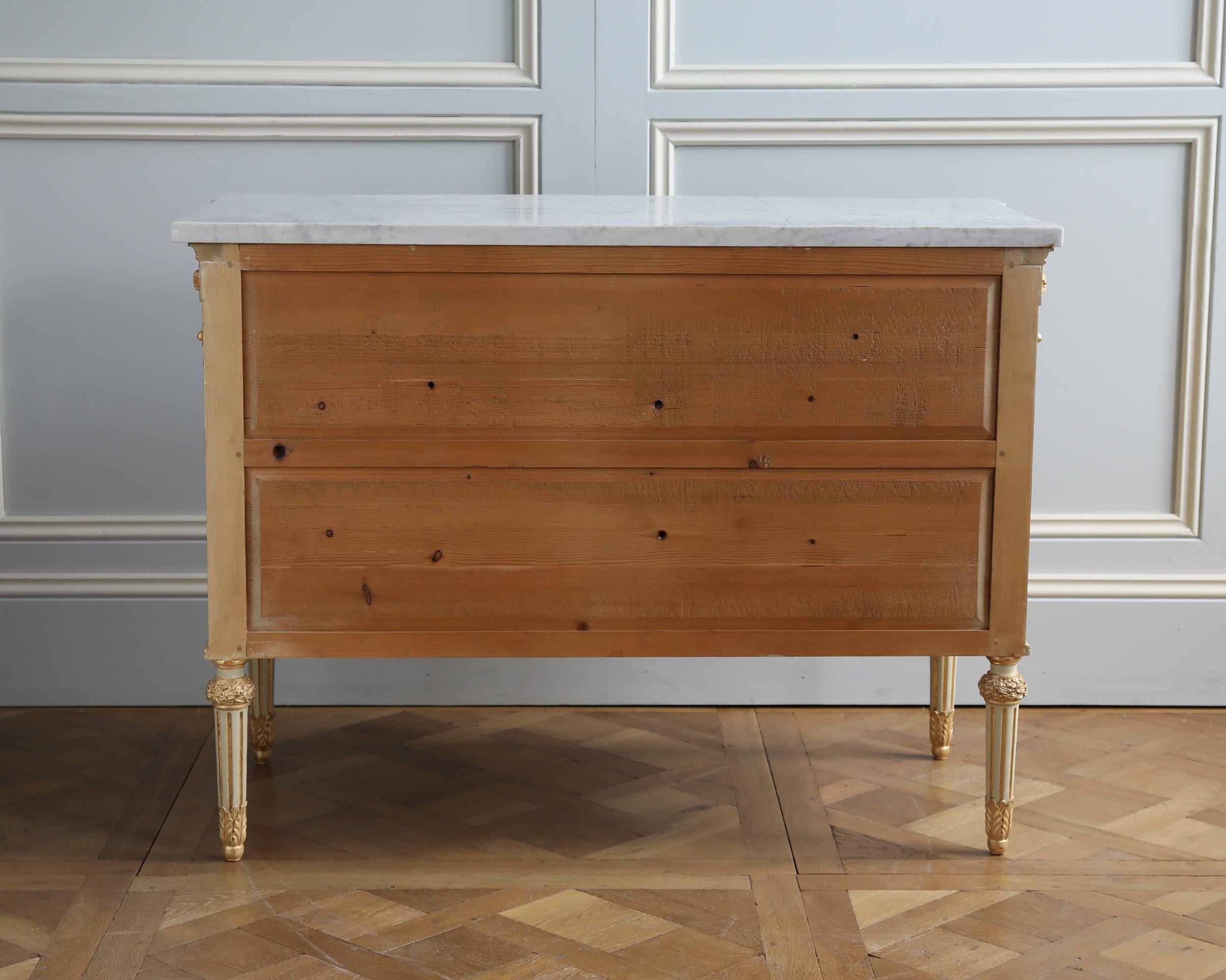 Contemporary Louis XVI Style Chest of Drawers Painted with Gold Highlights