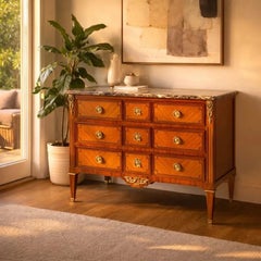 Louis XVI Style Chest of Drawers with Parquetry & Marble Top