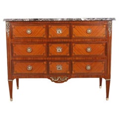 Louis XVI Style Chest of Drawers with Parquetry & Marble Top
