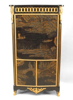 French Louis XVI Style Chinoiserie Cabinet with Gilt Bronze Trim