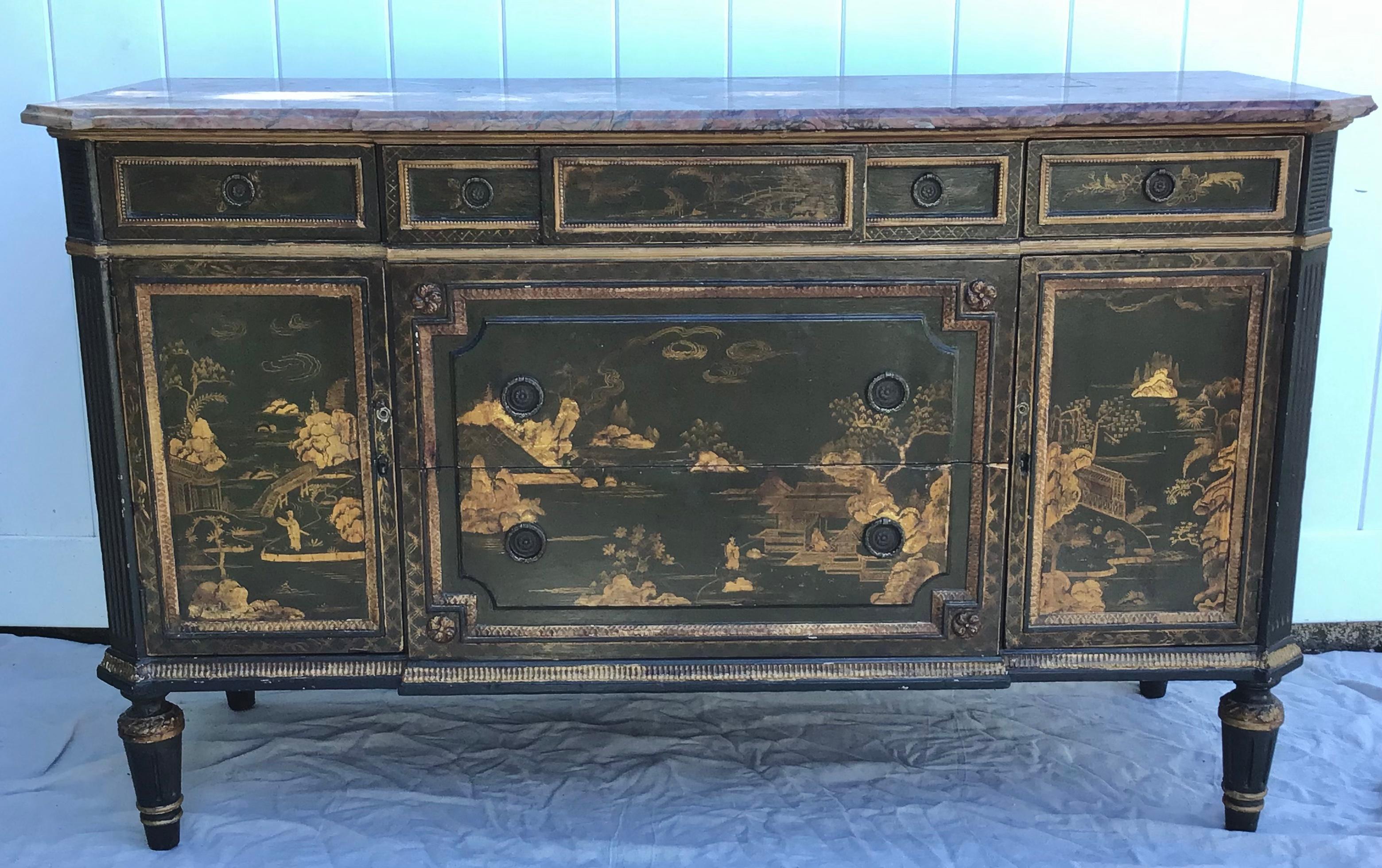 French Louis XVI Style Chinoiserie Decorated Commode