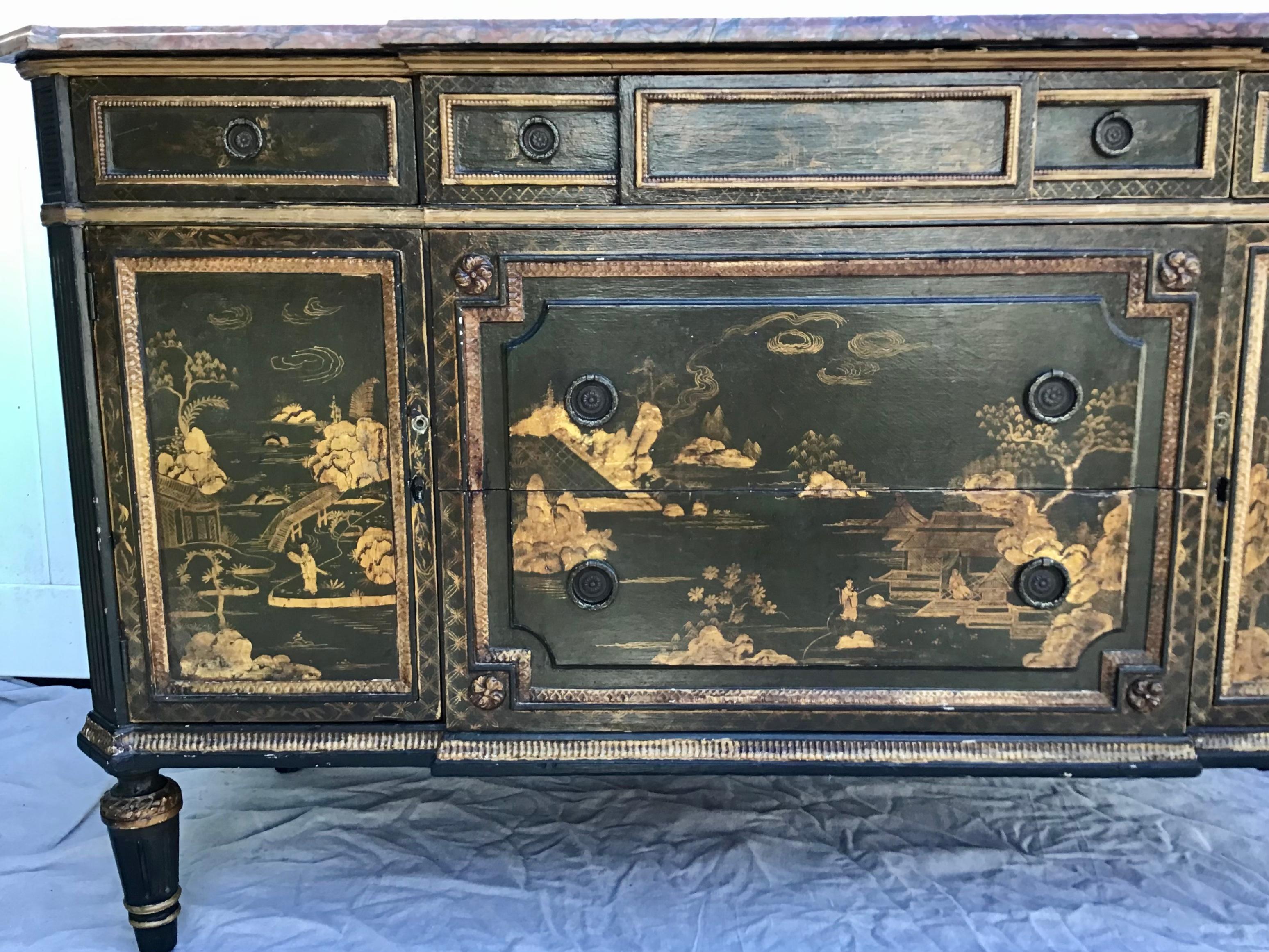 20th Century Louis XVI Style Chinoiserie Decorated Commode