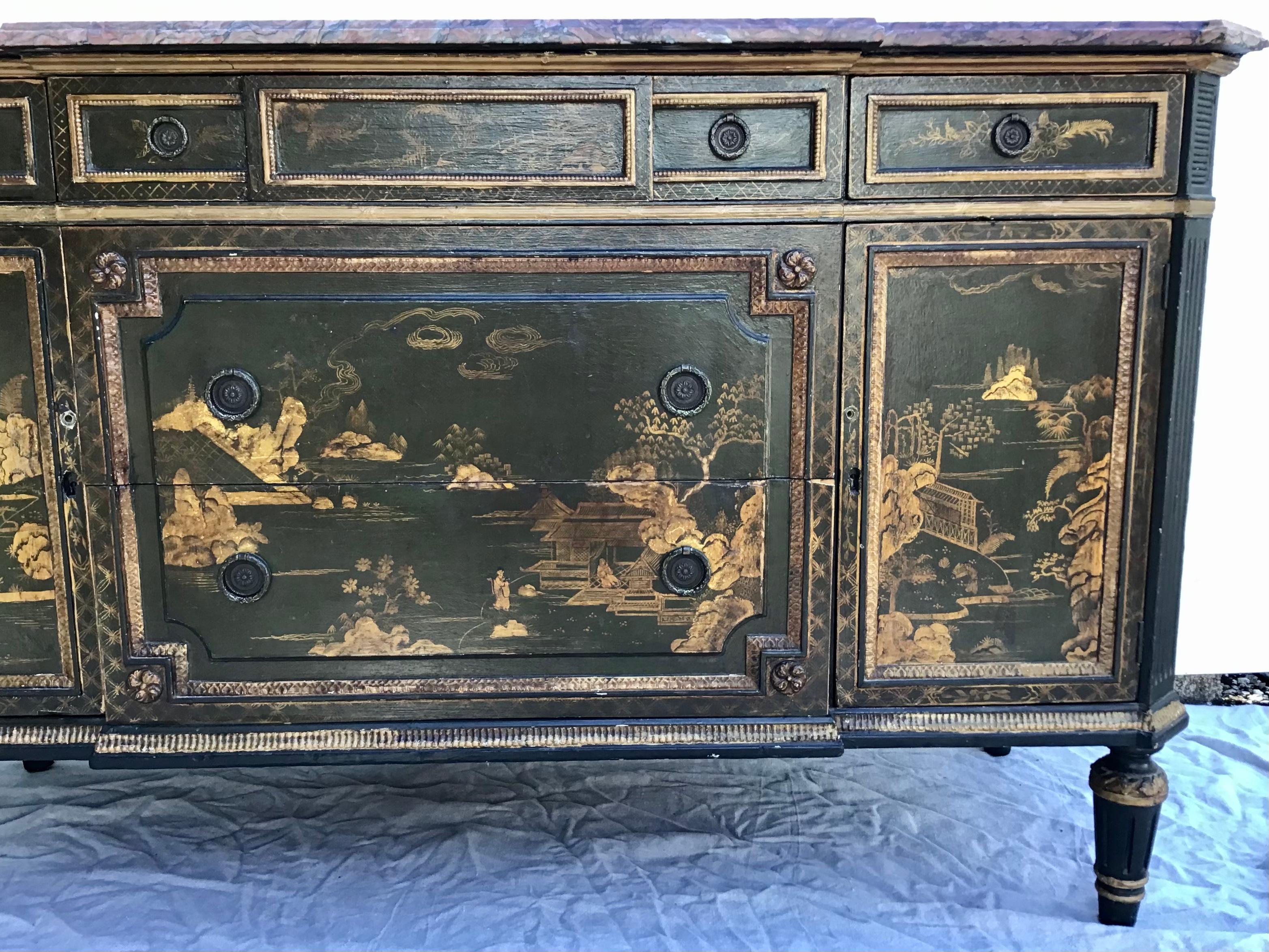 Marble Louis XVI Style Chinoiserie Decorated Commode