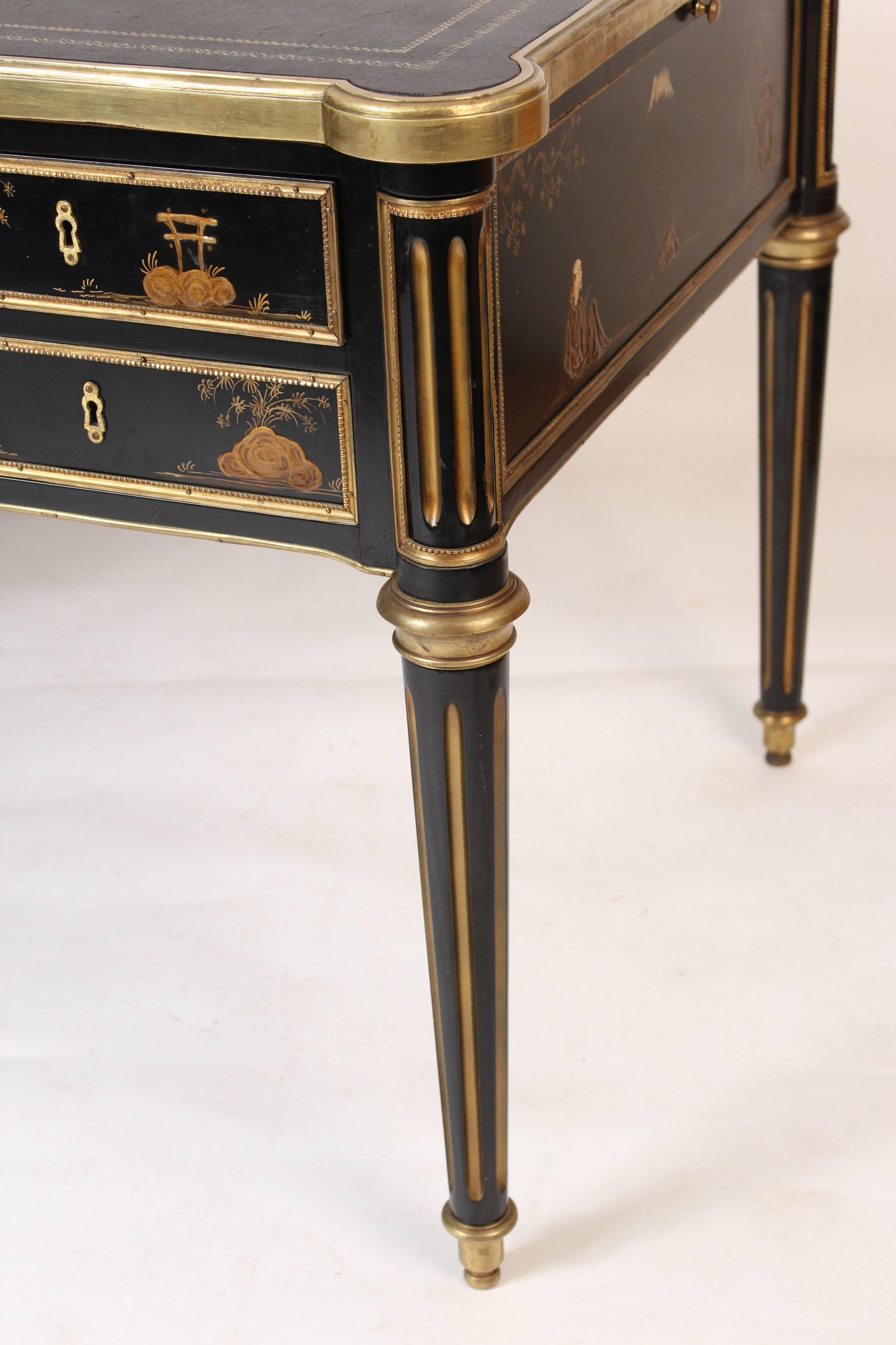 Leather Louis XVI Style Chinoiserie Decorated Desk