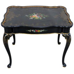 Hand Painted Floral Decorated Georgian Tea Table with Sliding Trays