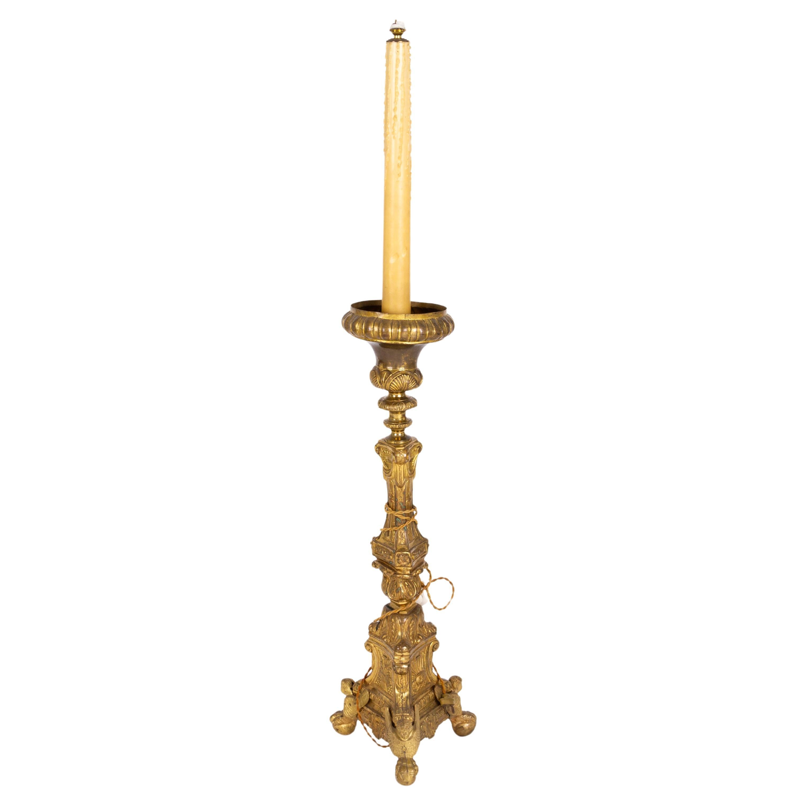 Louis XVI Style Claw-Footed Gilded Ecclesiastical Chandelier Torchere 19th C For Sale