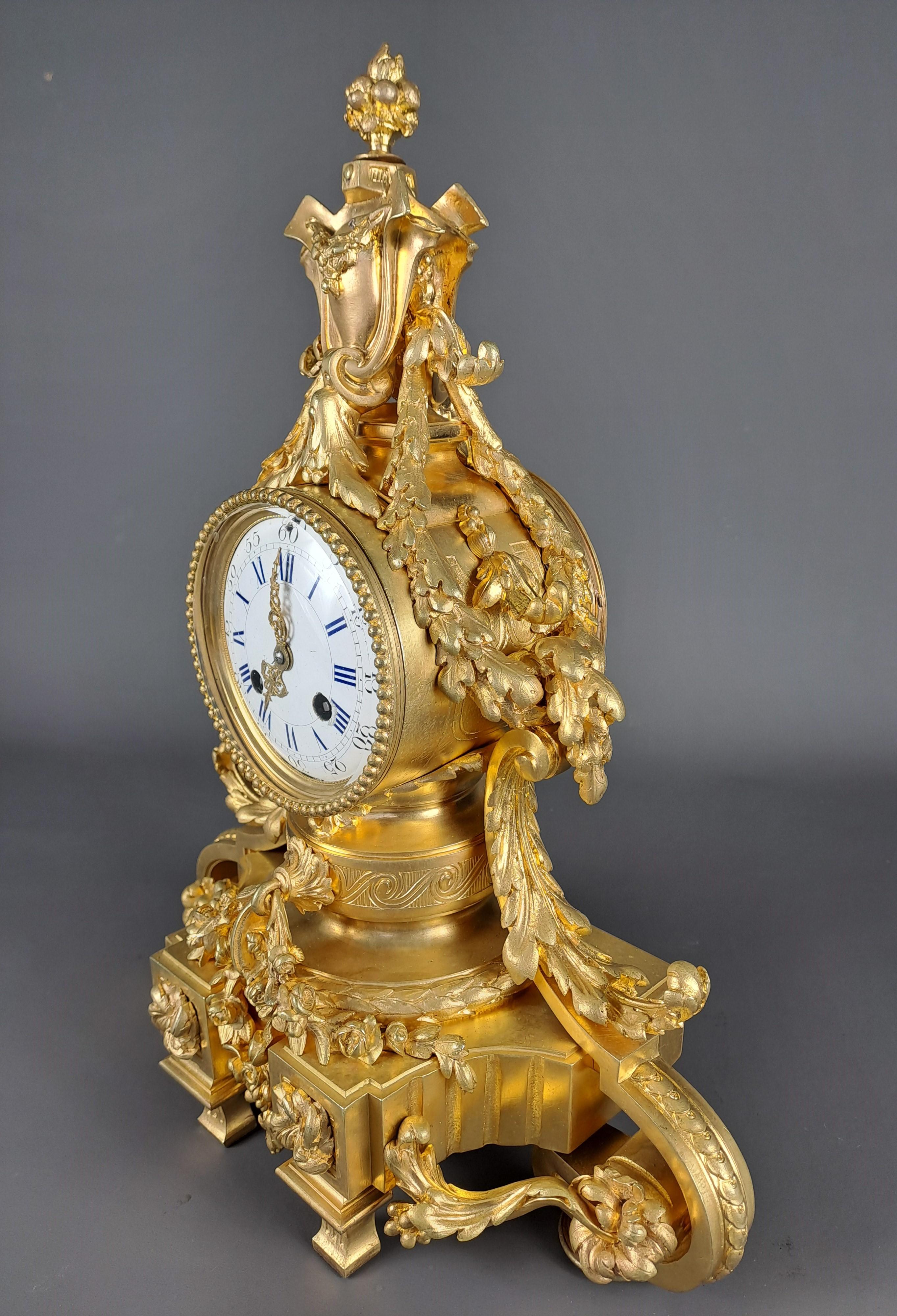 Louis XVI Style Clock In Gilt Bronze 4