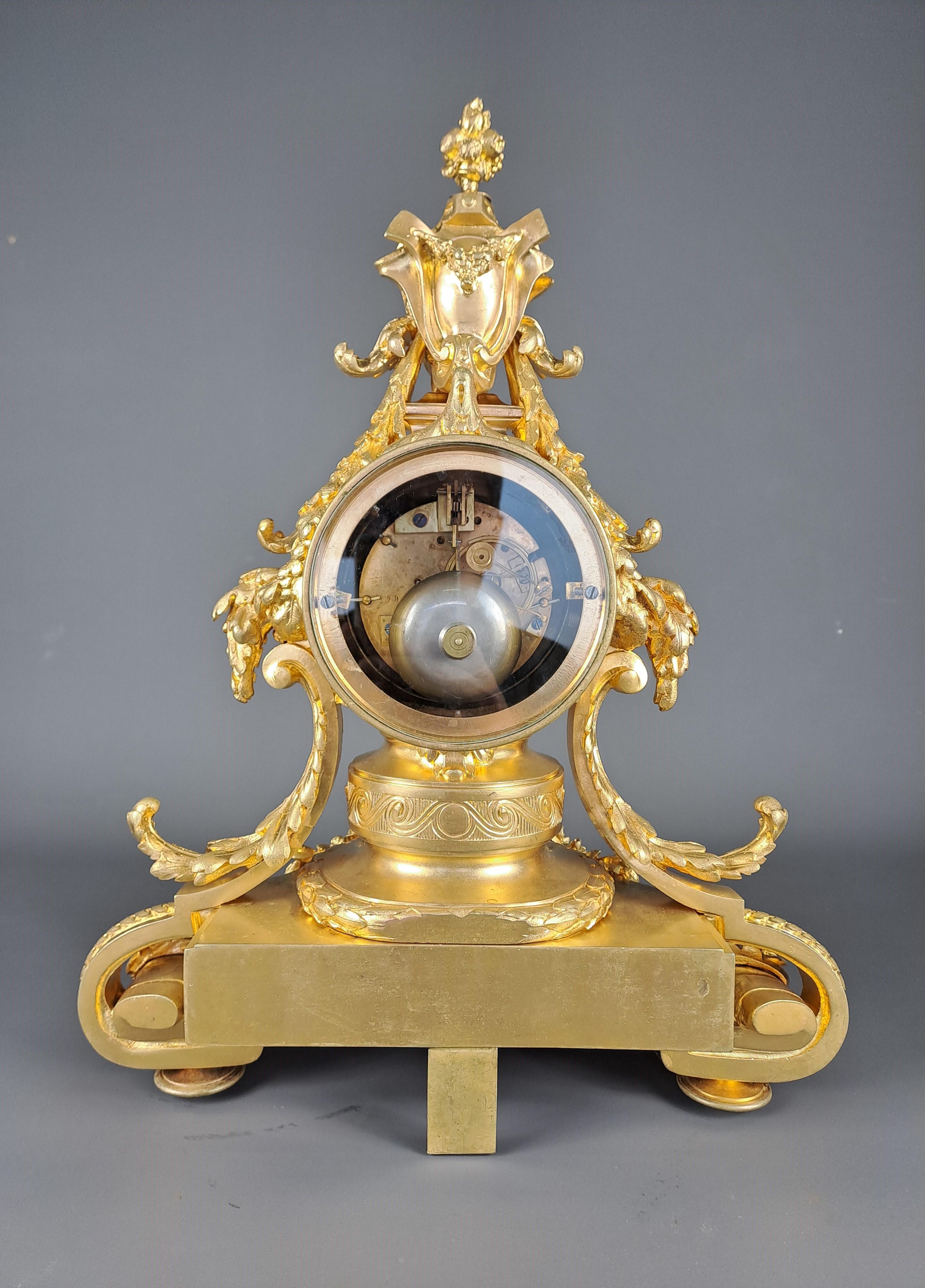 Louis XVI Style Clock In Gilt Bronze For Sale 6