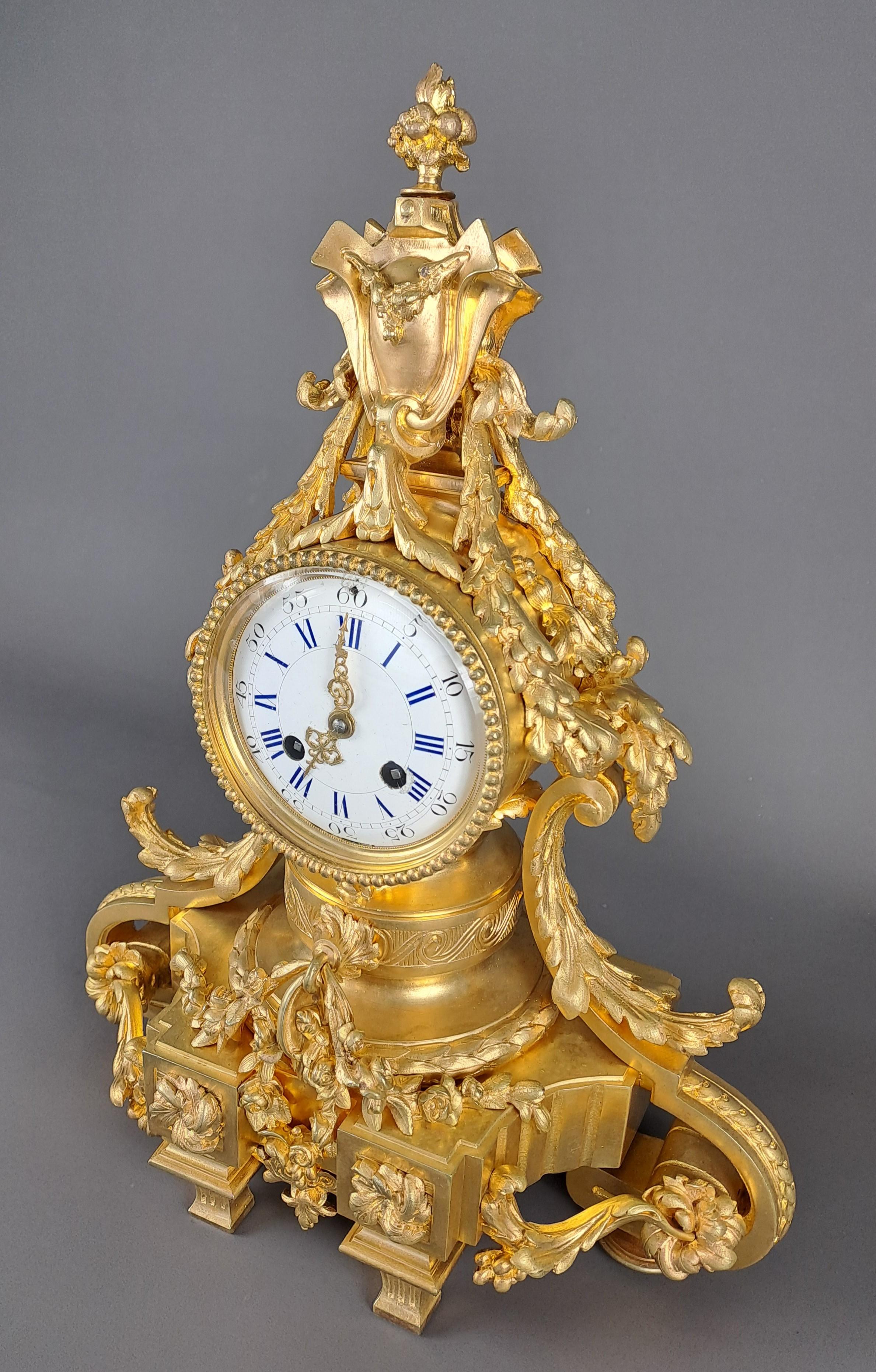 19th Century Louis XVI Style Clock In Gilt Bronze For Sale