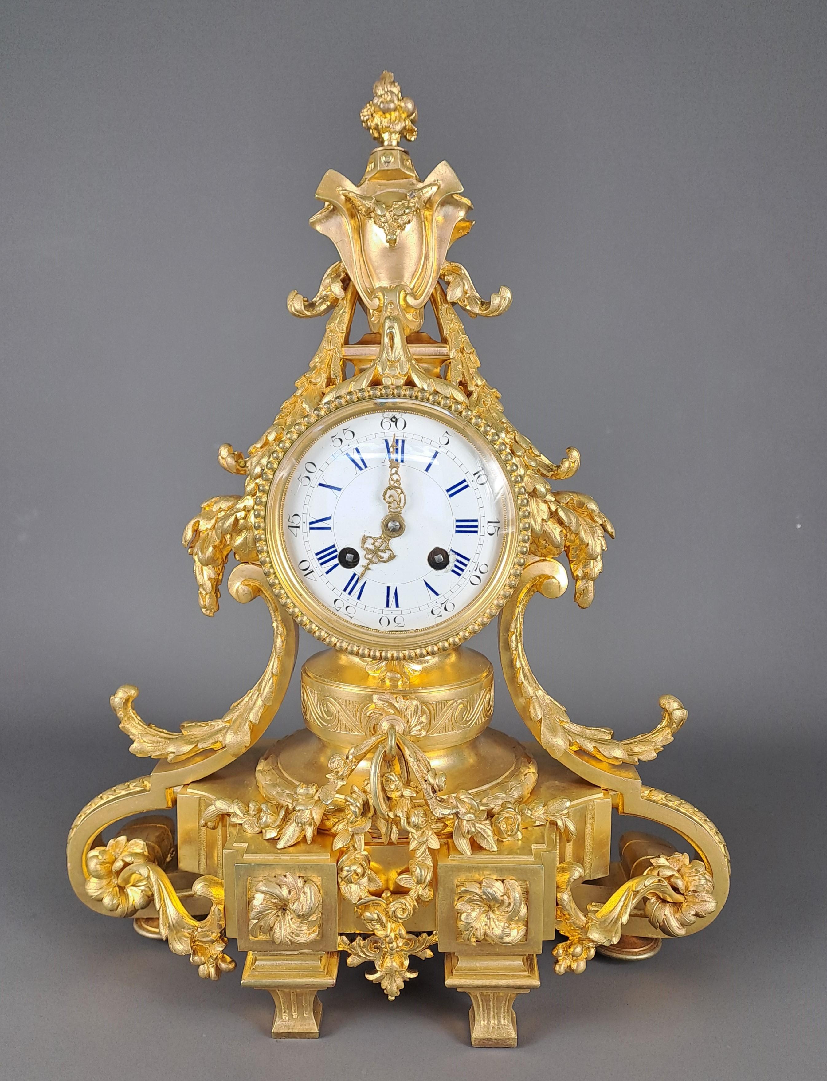 Louis XVI Style Clock In Gilt Bronze For Sale 2
