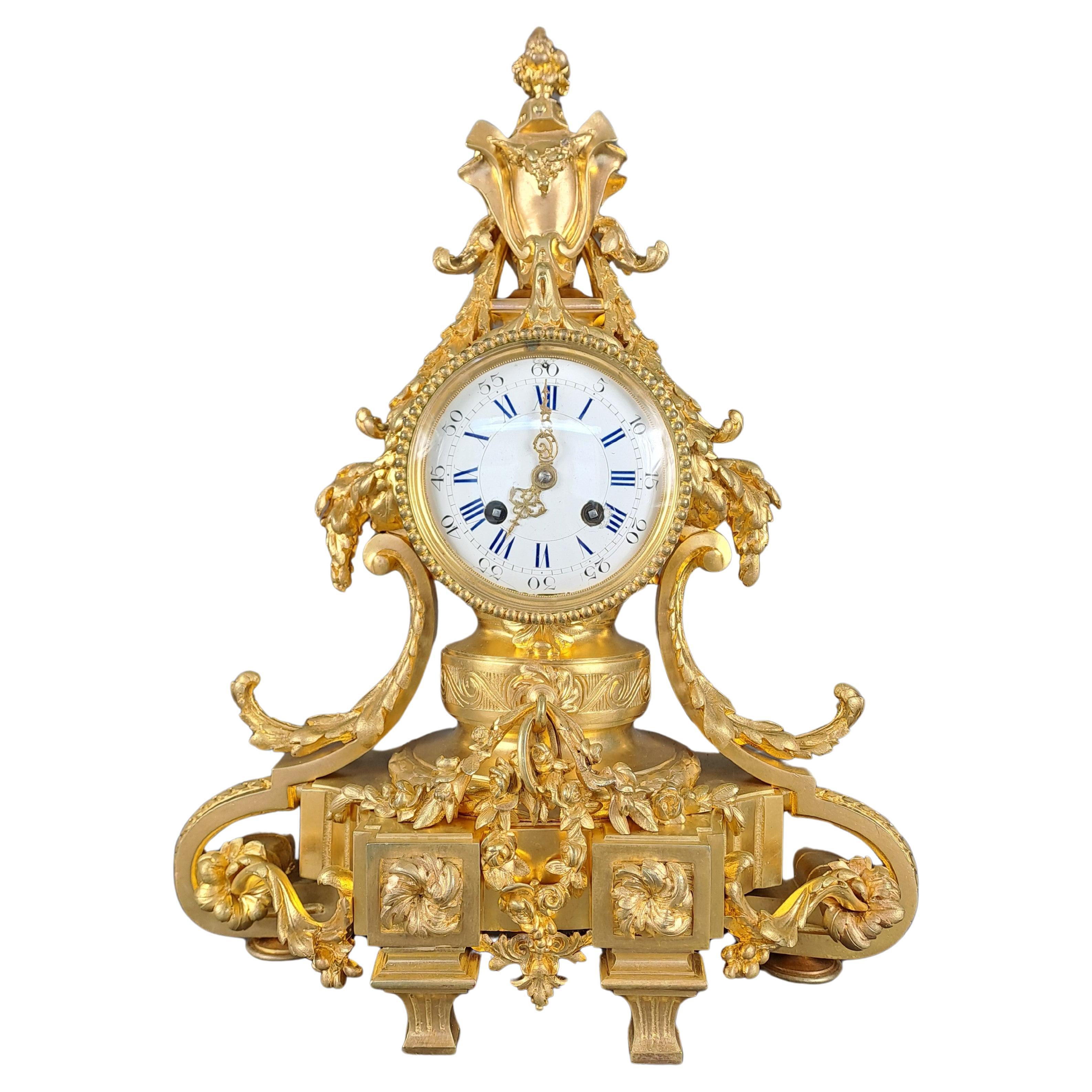 Louis XVI Style Clock In Gilt Bronze For Sale