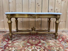 Louis XVI style coffee table – Re-gilded wood and Carrara marble