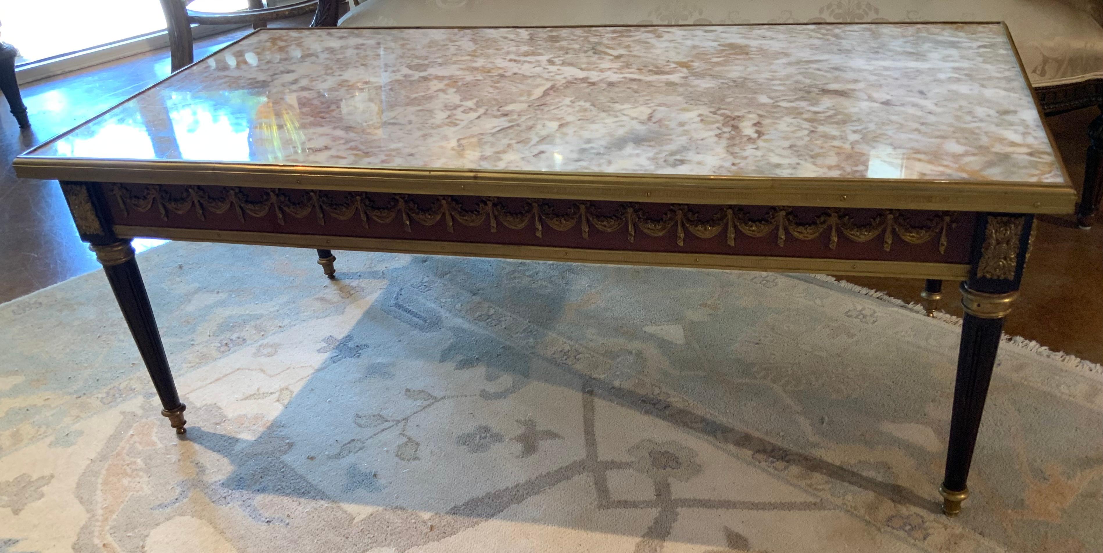 Louis XVI-Style coffee table with marble top and ormolu mounts For Sale 1