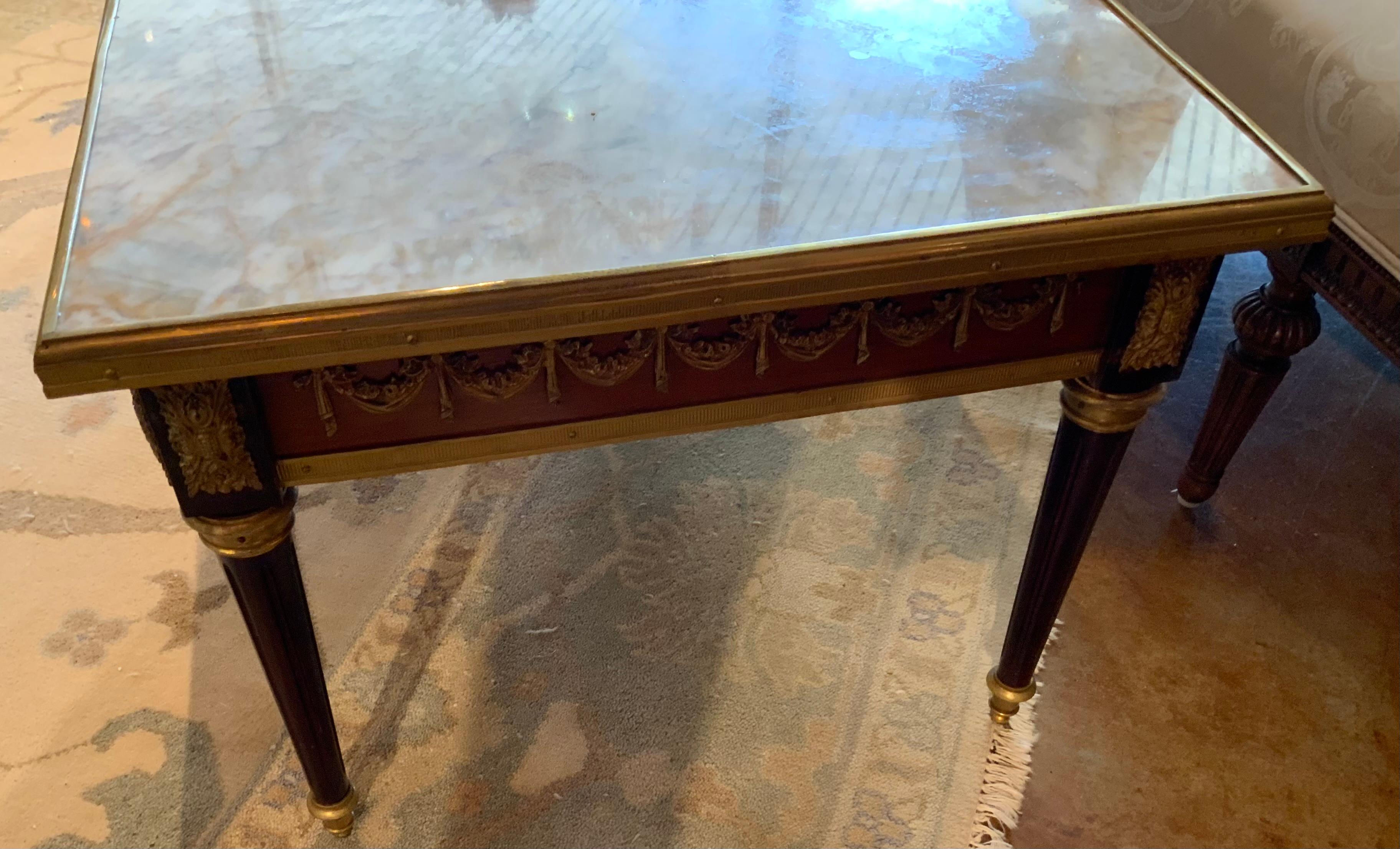 Louis XVI-Style coffee table with marble top and ormolu mounts For Sale 2