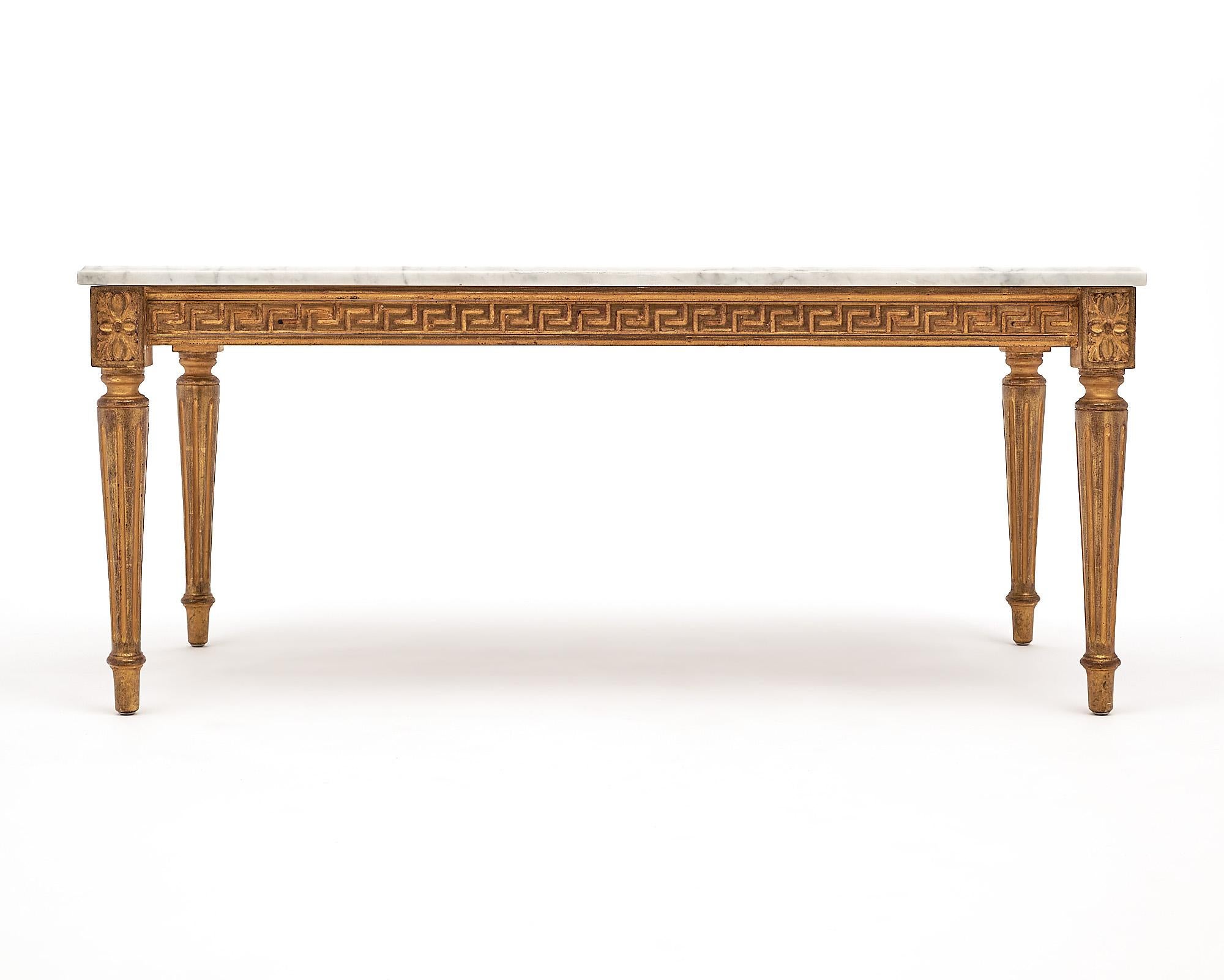 Gold Leaf Louis XVI Style Coffee Table with Marble Top