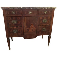 Louis XVI Style Commode, 18th Century with Marquetry Inlay and Marble Top