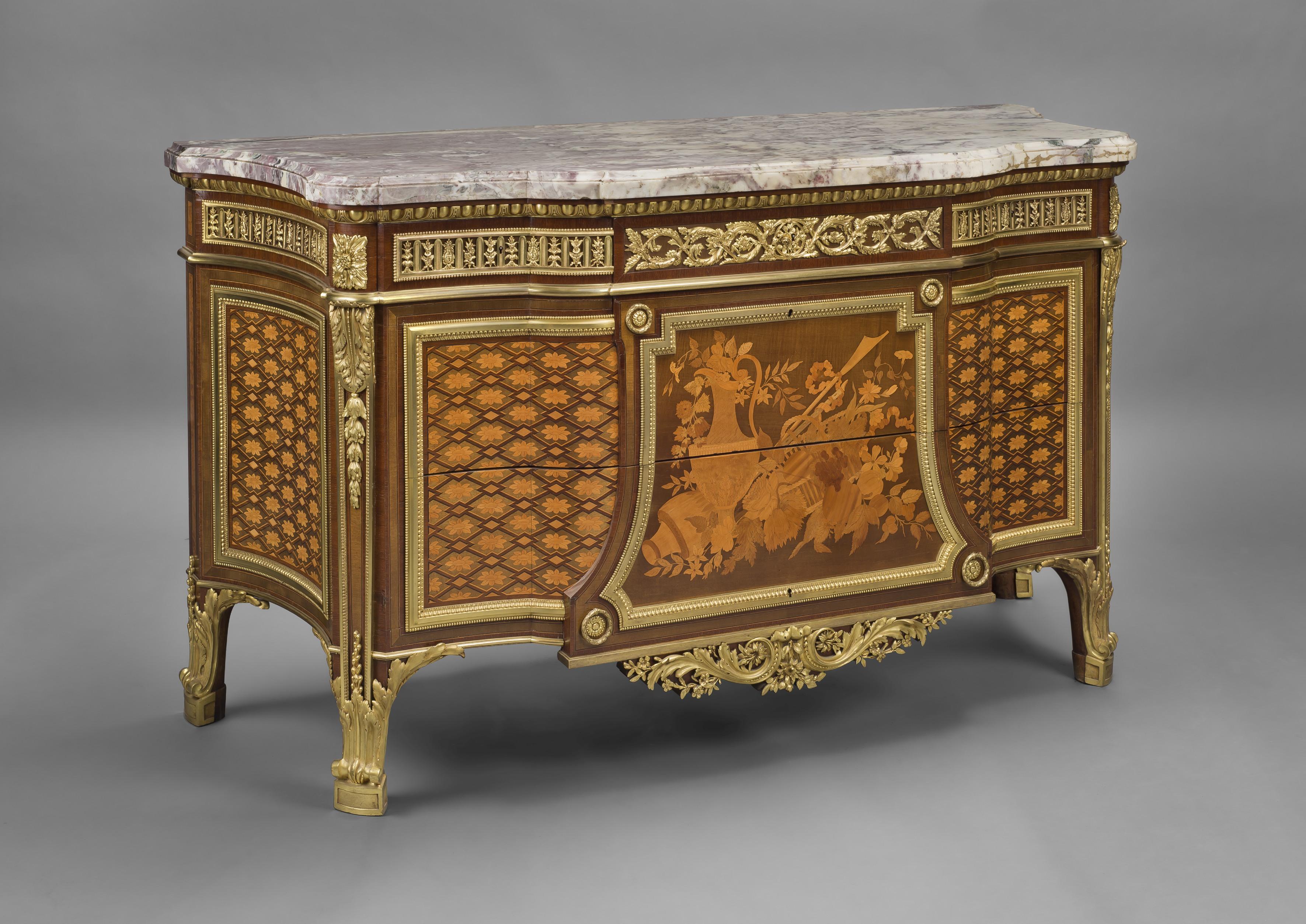 A very fine Louis XVI style gilt bronze-mounted marquetry commode after a model by Jean-Henri Riesener by François Linke.

French, circa 1905. 

Linke Index No. 10. 

Signed 'F. Linke' and the lock-plate stamped 'CT LINKE SERRURERIE/PARIS'.