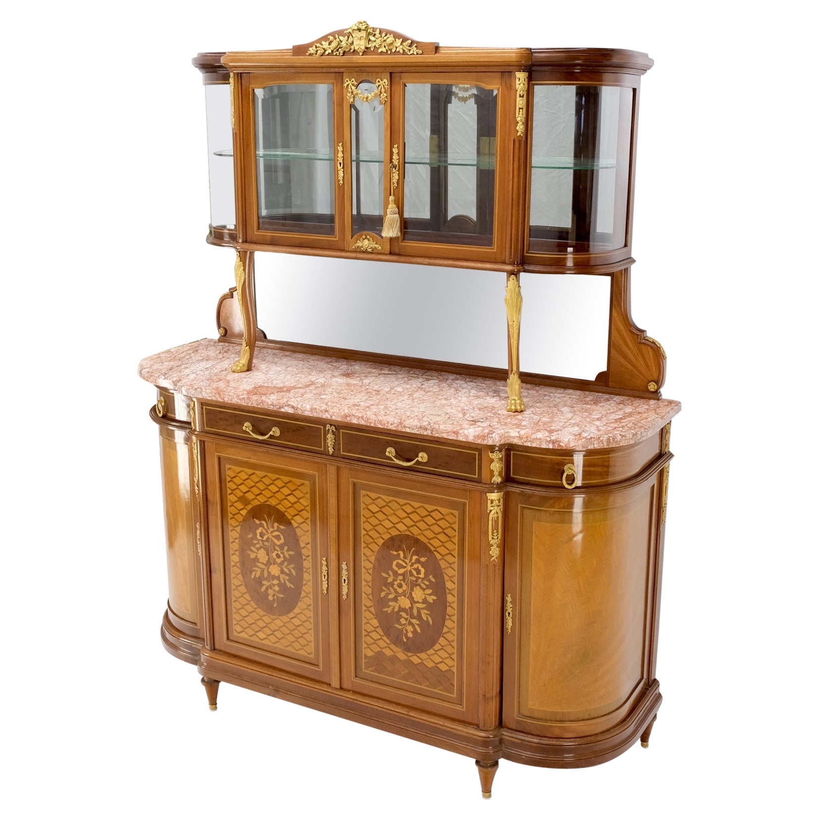 Commode de style Louis XVI en bronze avec incrustation de buffet vitrine en bronze doré