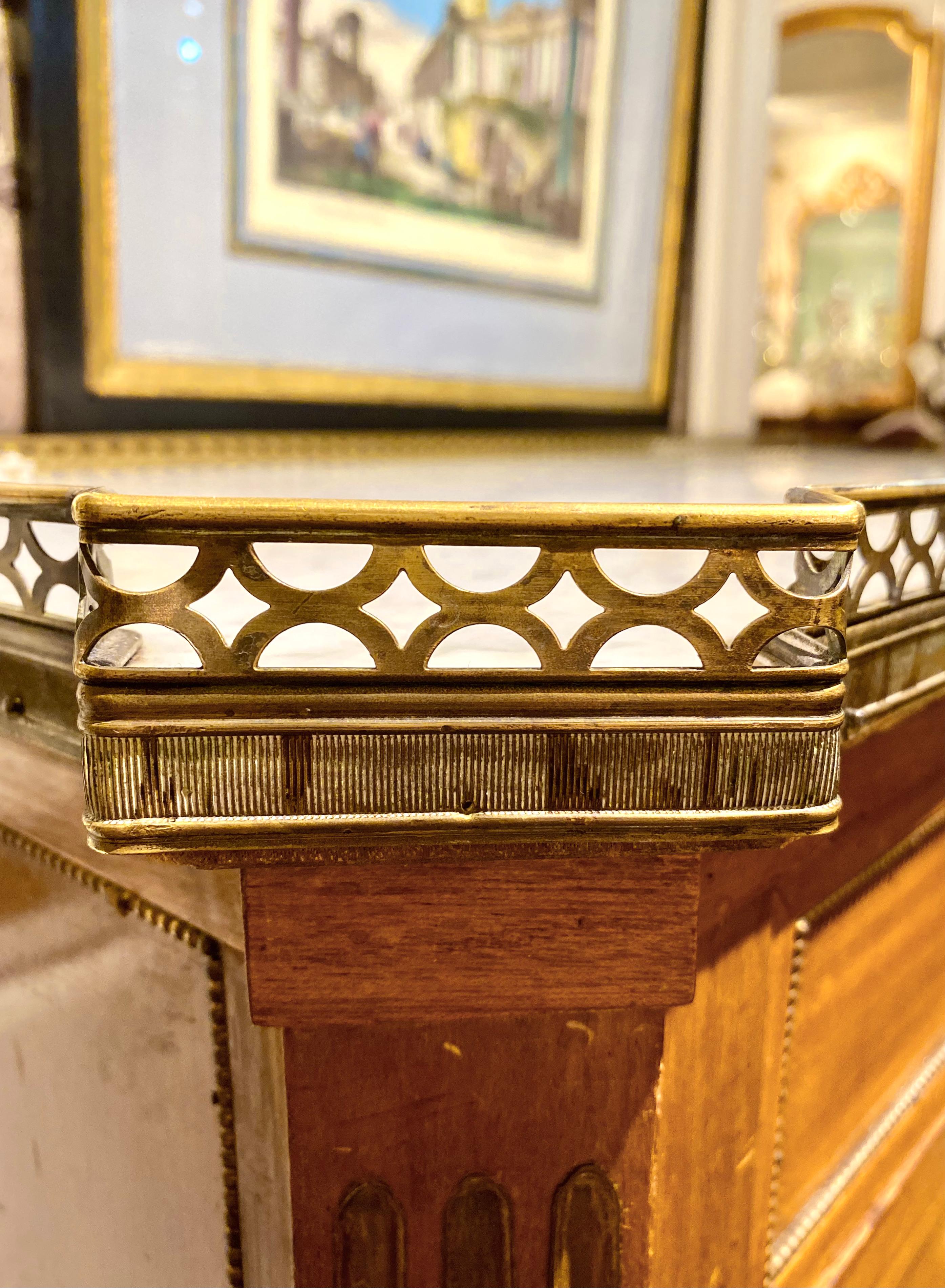 Louis XVI Style Commode Dresser, Marble-Top with Bronze Frieze, Pale Golden Wood For Sale 7